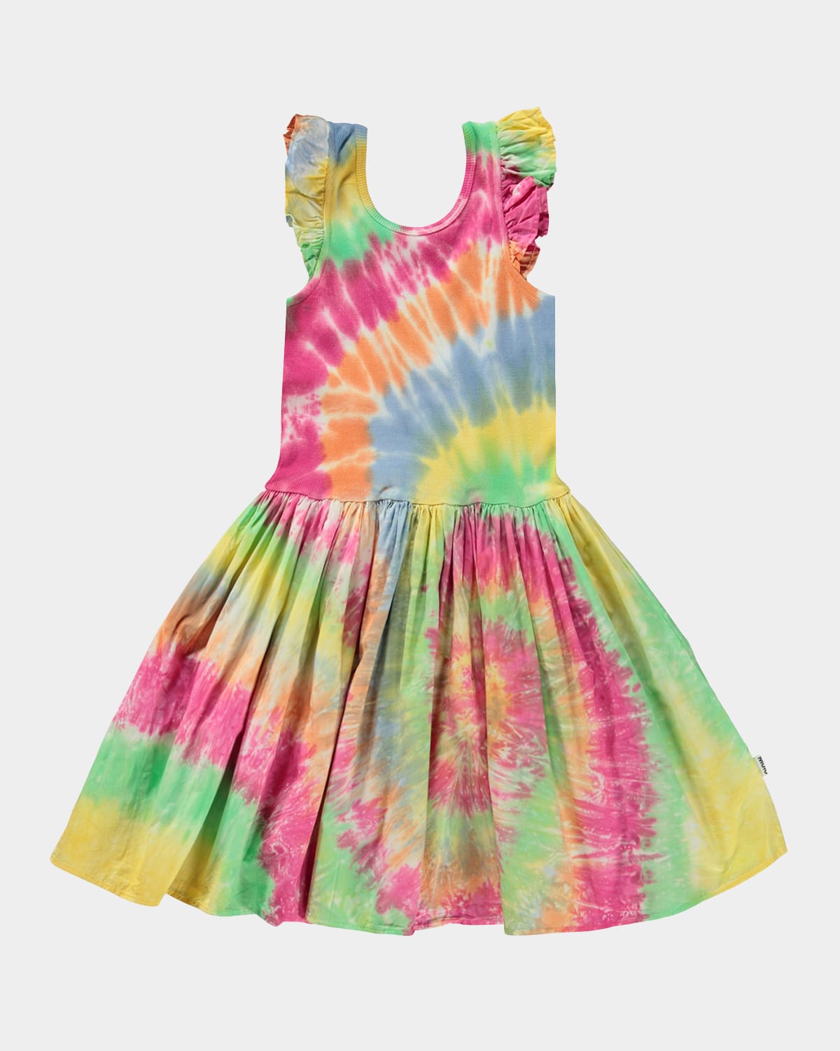 Molo Kids' Girl's Cloudia Ruffle Trim Dress In Jolly Tie Dye