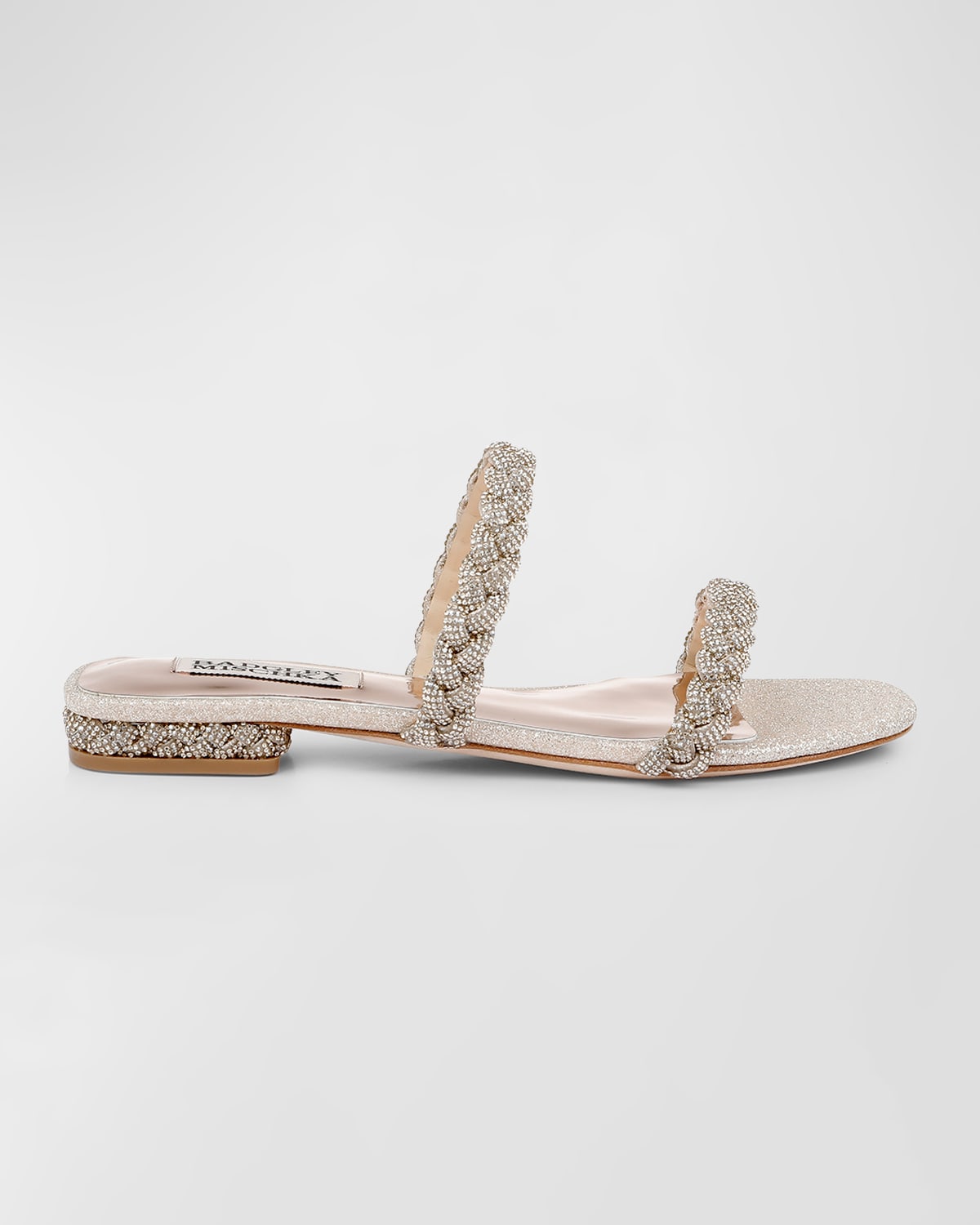 BADGLEY MISCHKA FEMME BRAIDED CRYSTAL SLIDE SANDALS