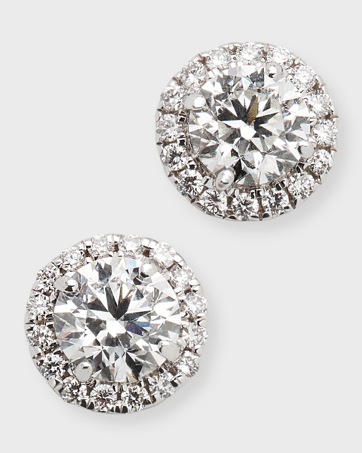 18K White Gold Round Diamond Halo Stud Earrings, 1.2tcw