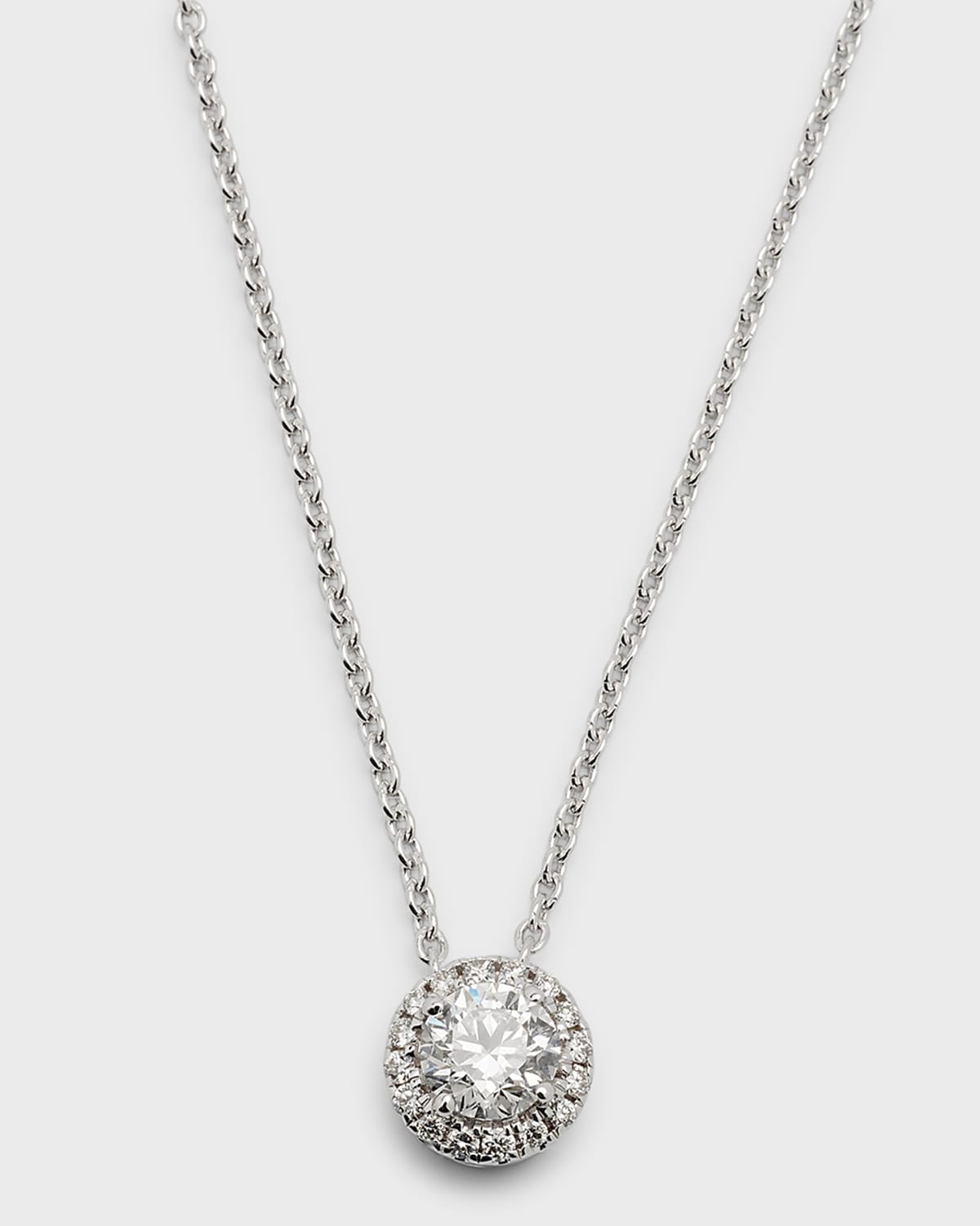 18K White Gold Round Diamond Halo Pendant Necklace, 0.6tcw