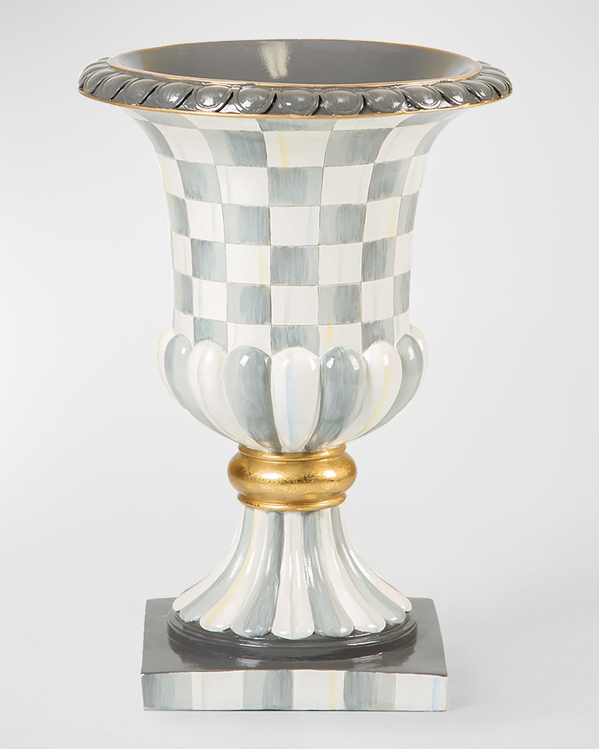 Mackenzie-childs Mackenzie Childs Sterling Check Pedestal Tabletop Urn