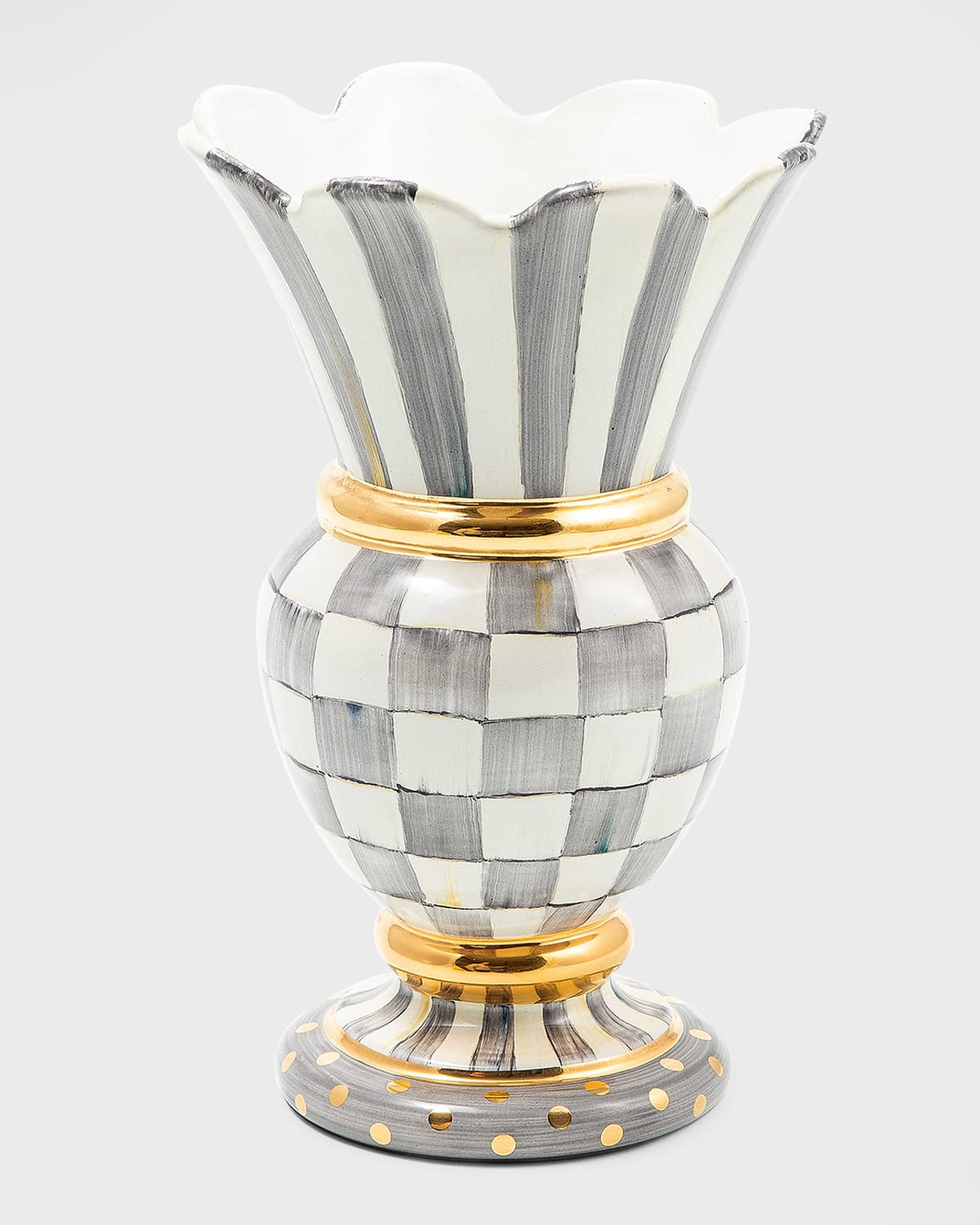 Mackenzie-childs Mackenzie Childs Sterling Check Great Ceramic Vase In Gray