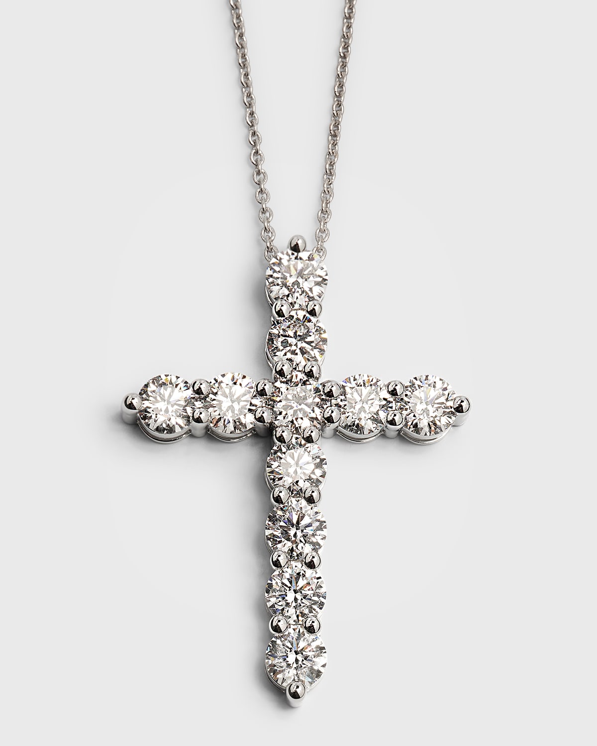 Lab Grown Diamond 18K White Gold Round Cross Pendant Necklace, 5.5tcw