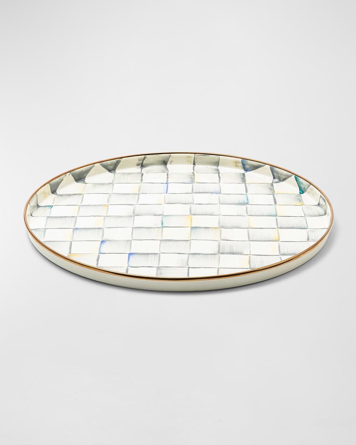 MACKENZIE-CHILDS STERLING CHECK ENAMEL ROUND TRAY
