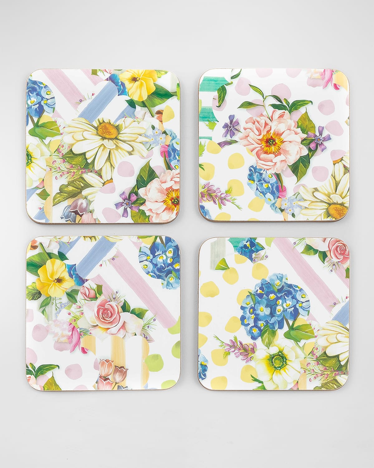 Mackenzie-childs Wildflowers 4-piece Cork-back Coaster Set