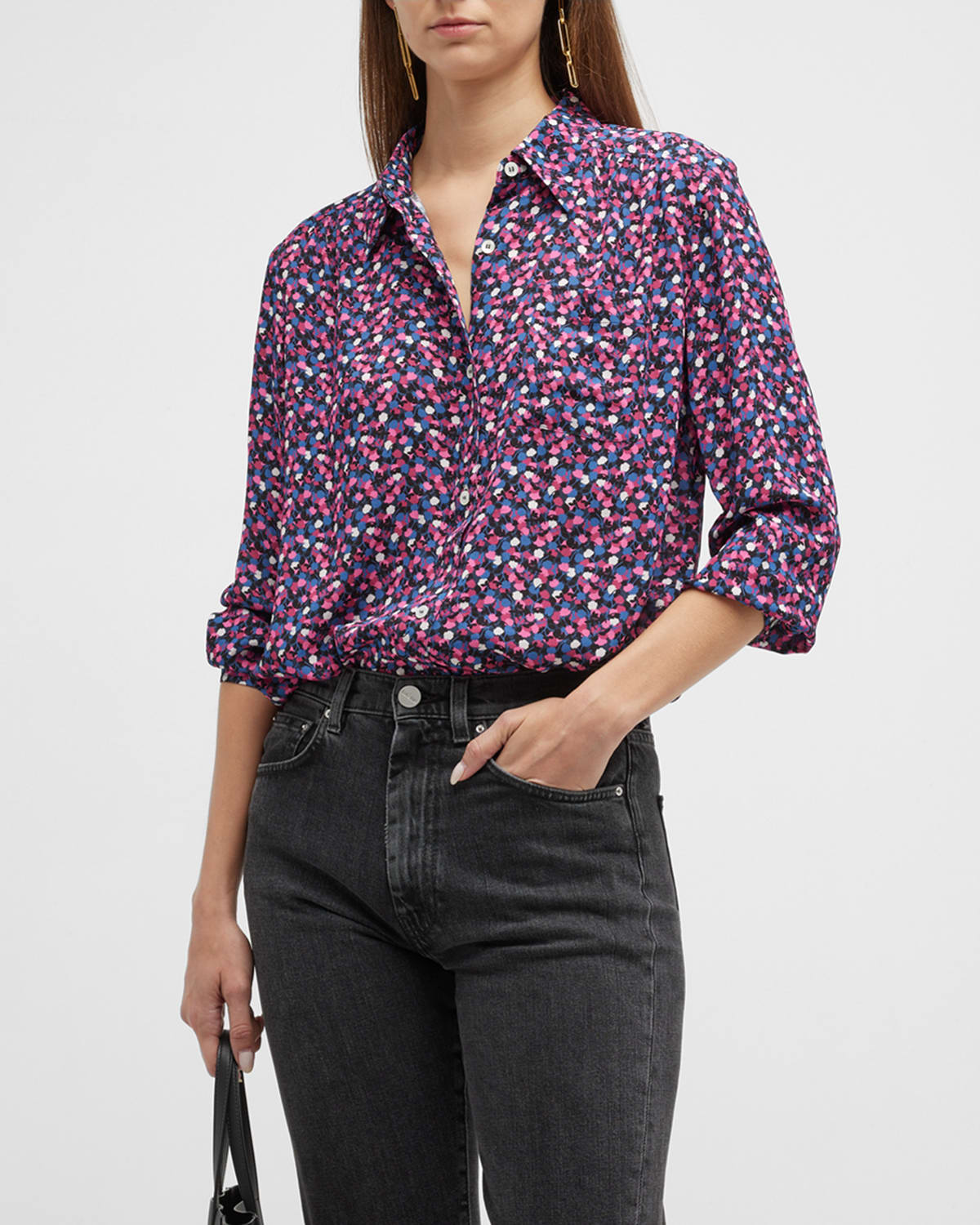 Printed Button-Front Top