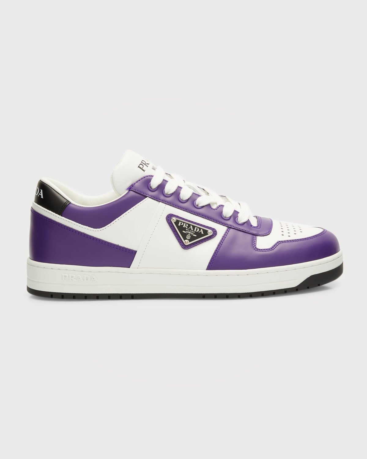 PRADA MEN'S DOWNTOWN TRIANGLE LOGO LEATHER LOW-TOP SNEAKERS