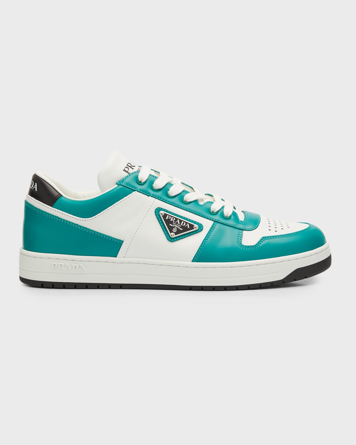 PRADA MEN'S DOWNTOWN TRIANGLE LOGO LEATHER LOW-TOP SNEAKERS