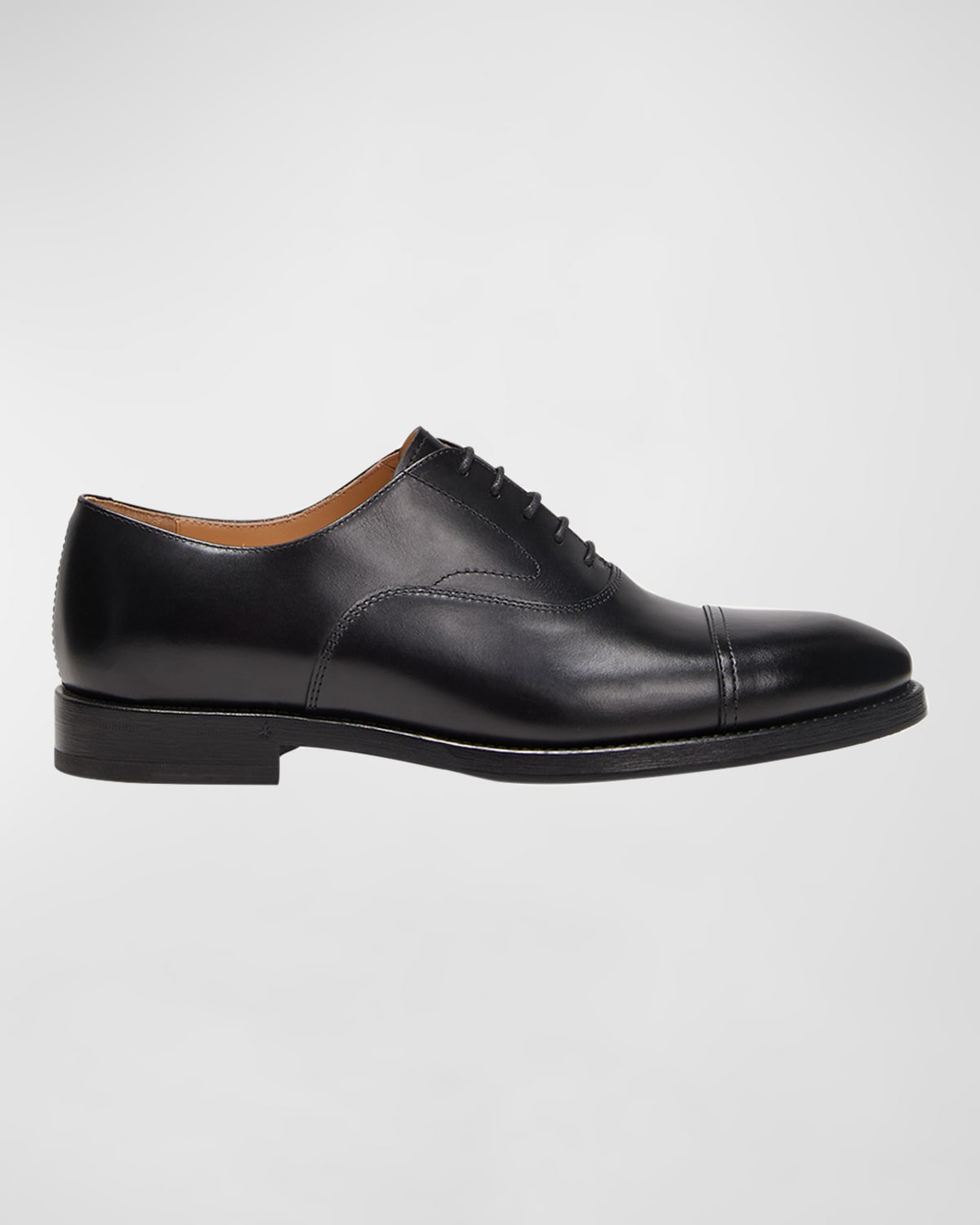 Shop Brunello Cucinelli Men's Calf Leather Cap-toe Oxfords In Black