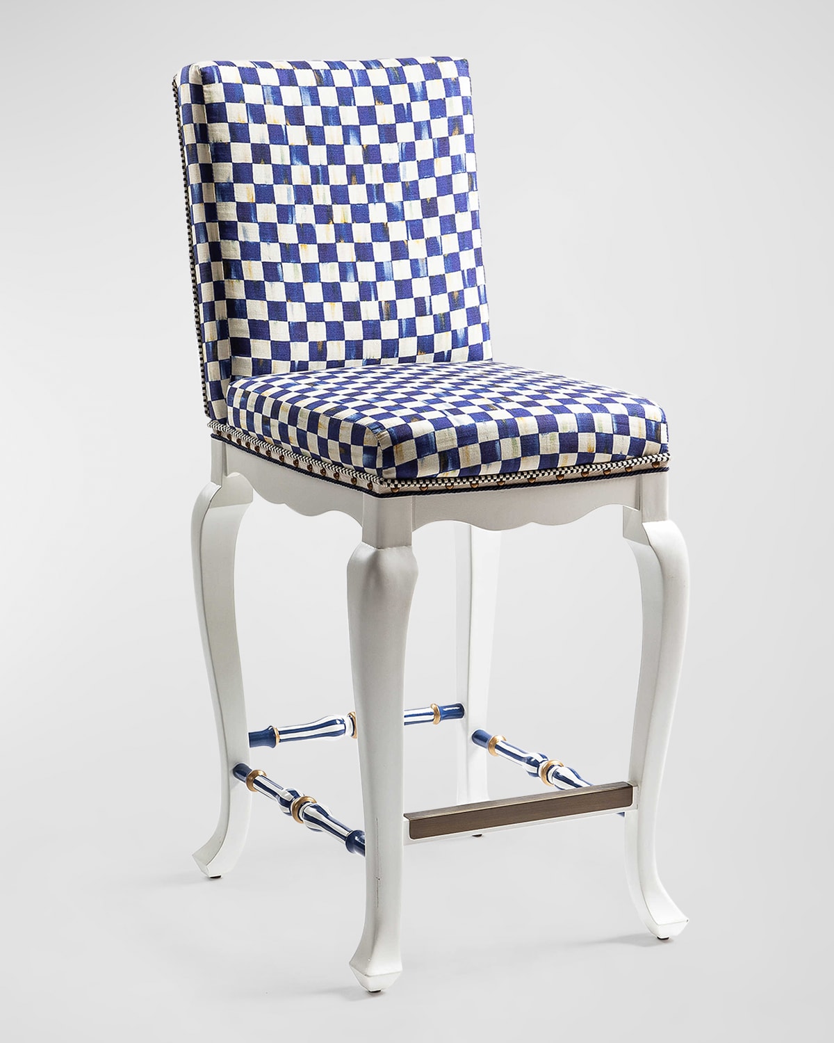 Mackenzie-childs Royal Check Counter Stool With Back