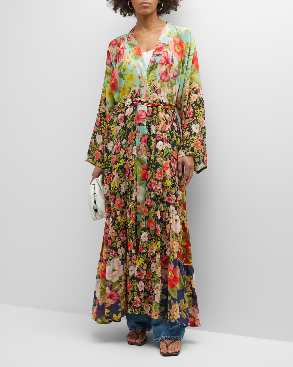 Johnny Was Burke Tie-belt Georgette Kimono In Multi