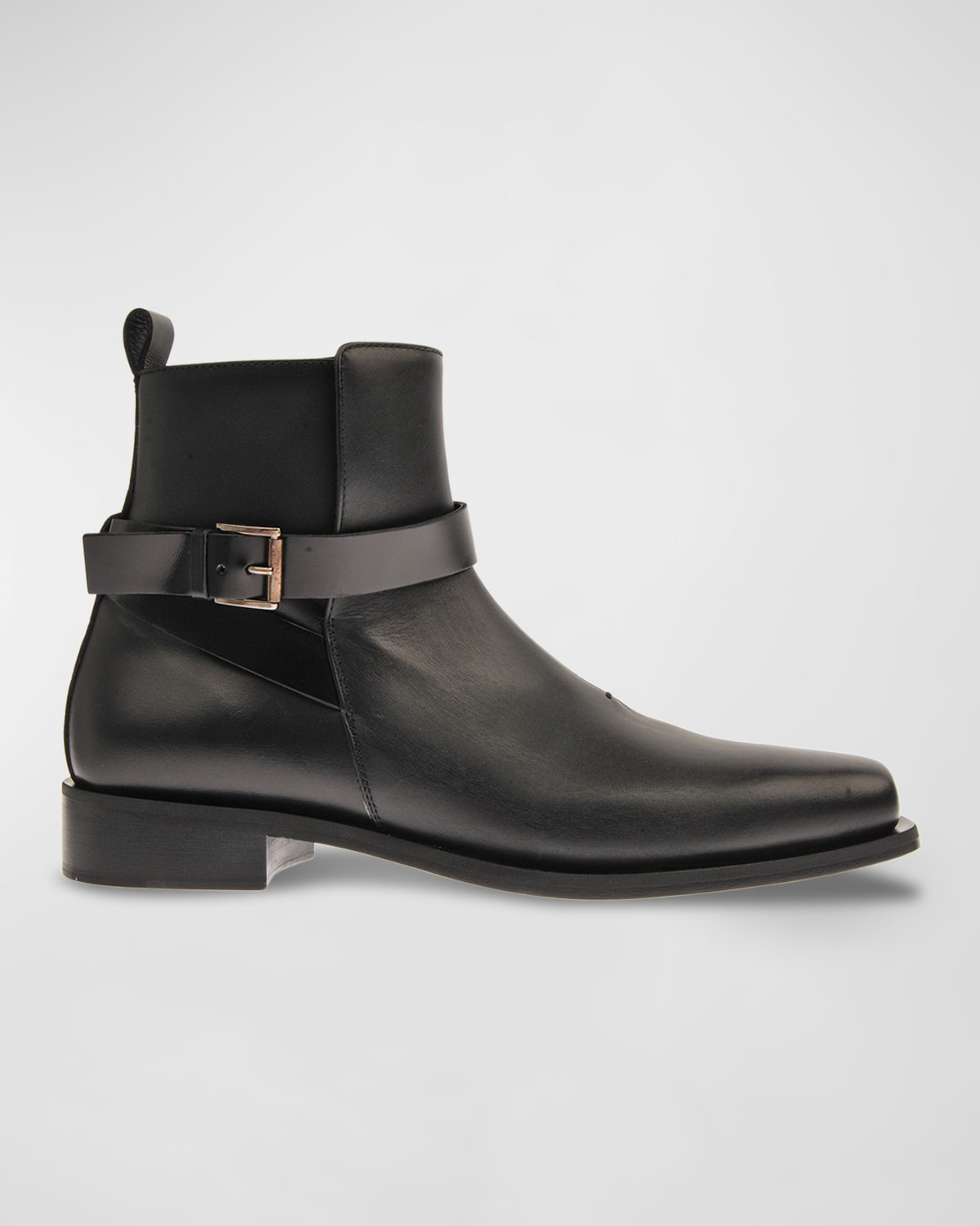 Men's Buckle Zip Leather Ankle Boots