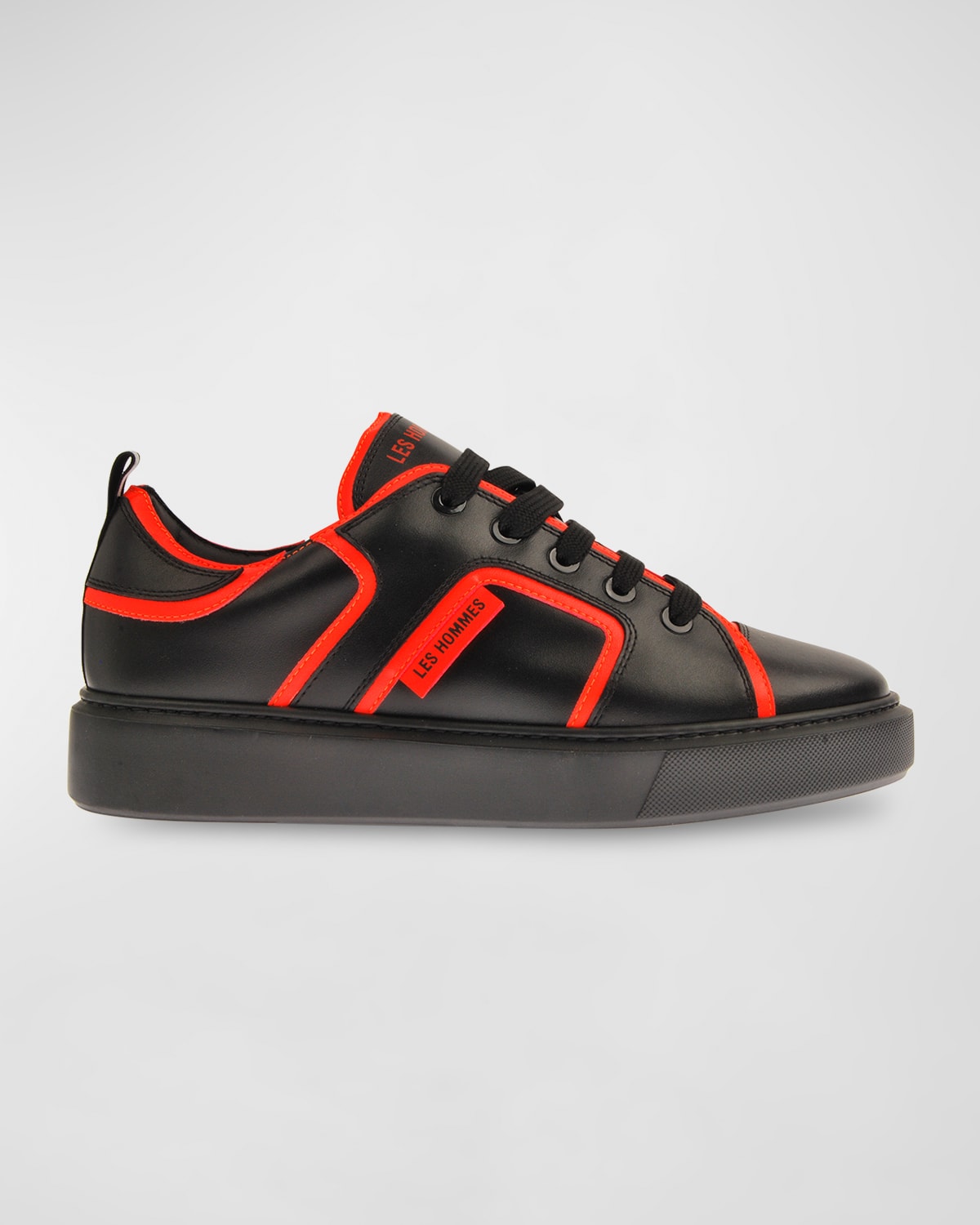 Shop Les Hommes Men's Smooth Leather Low-top Sneakers In Blk/red