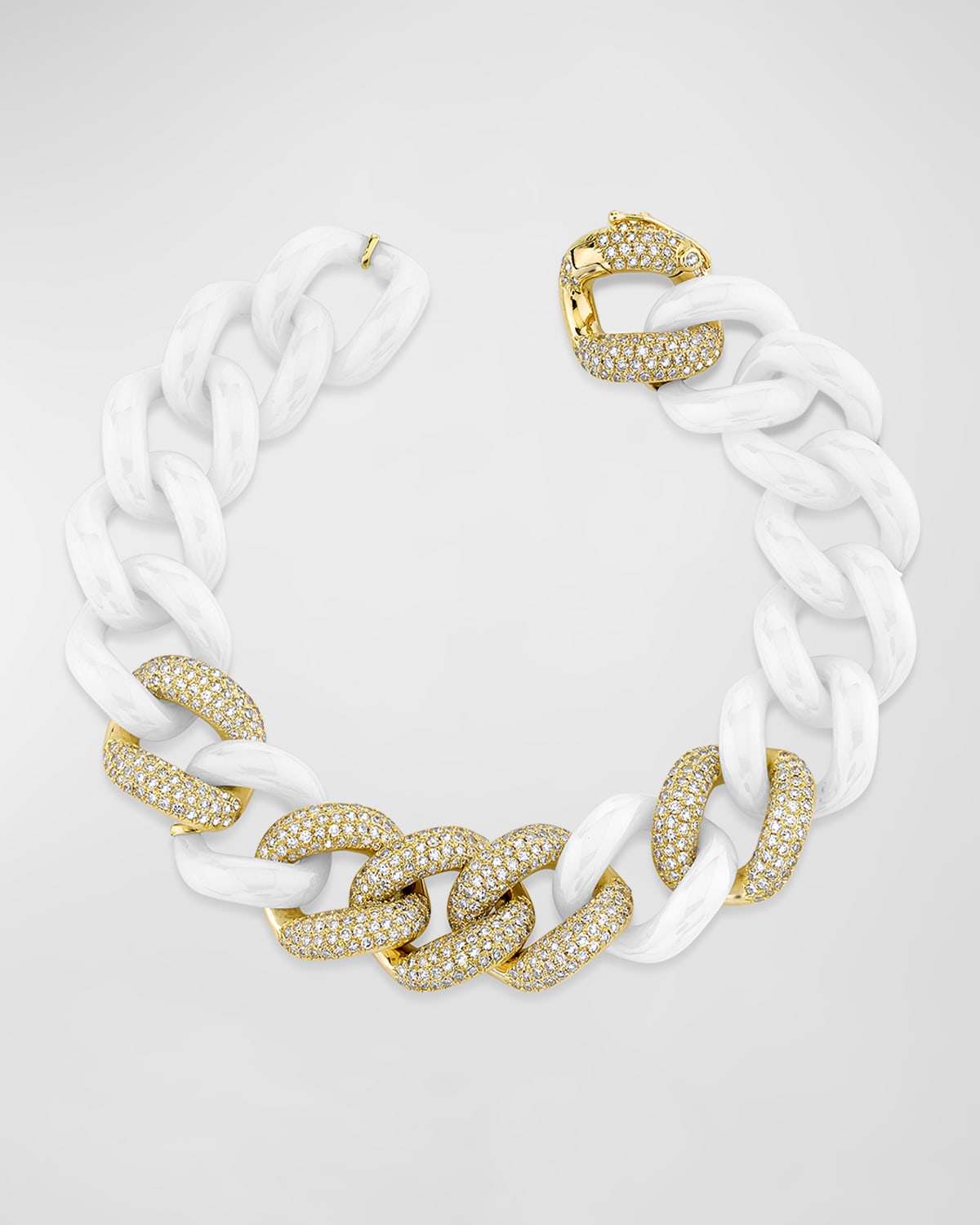 18k Yellow Gold Pave Diamond Jumbo White Ceramic Link Bracelet
