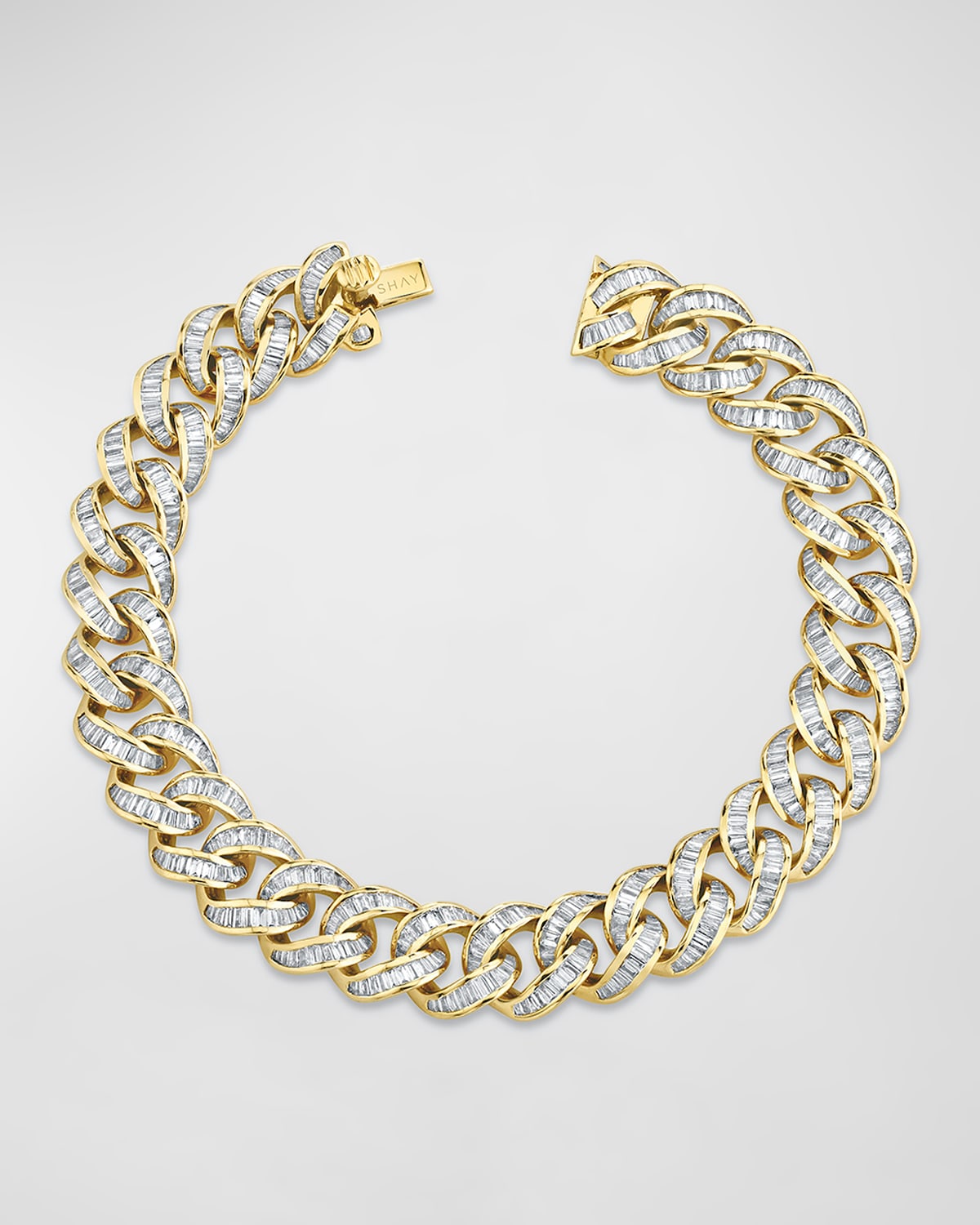 18k Yellow Gold Full Baguette Diamond Link Bracelet