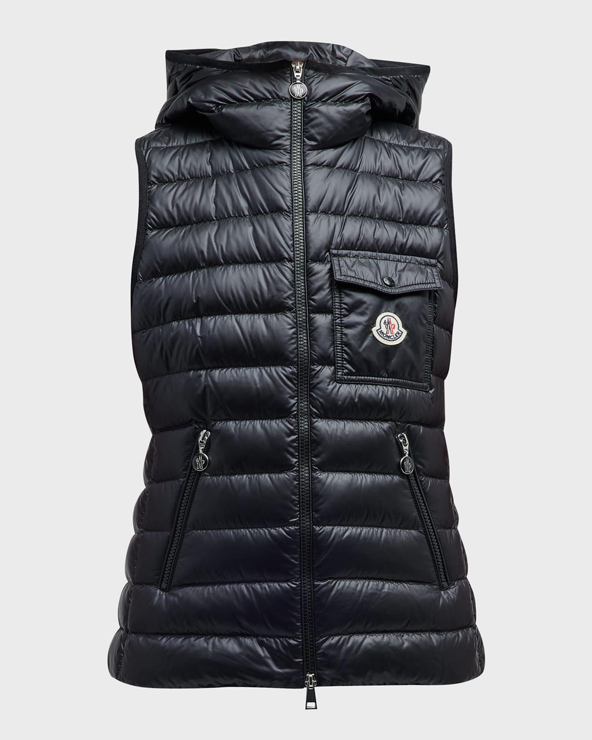 Moncler Glygos Puffer Vest W/ Hooded Collar In Black