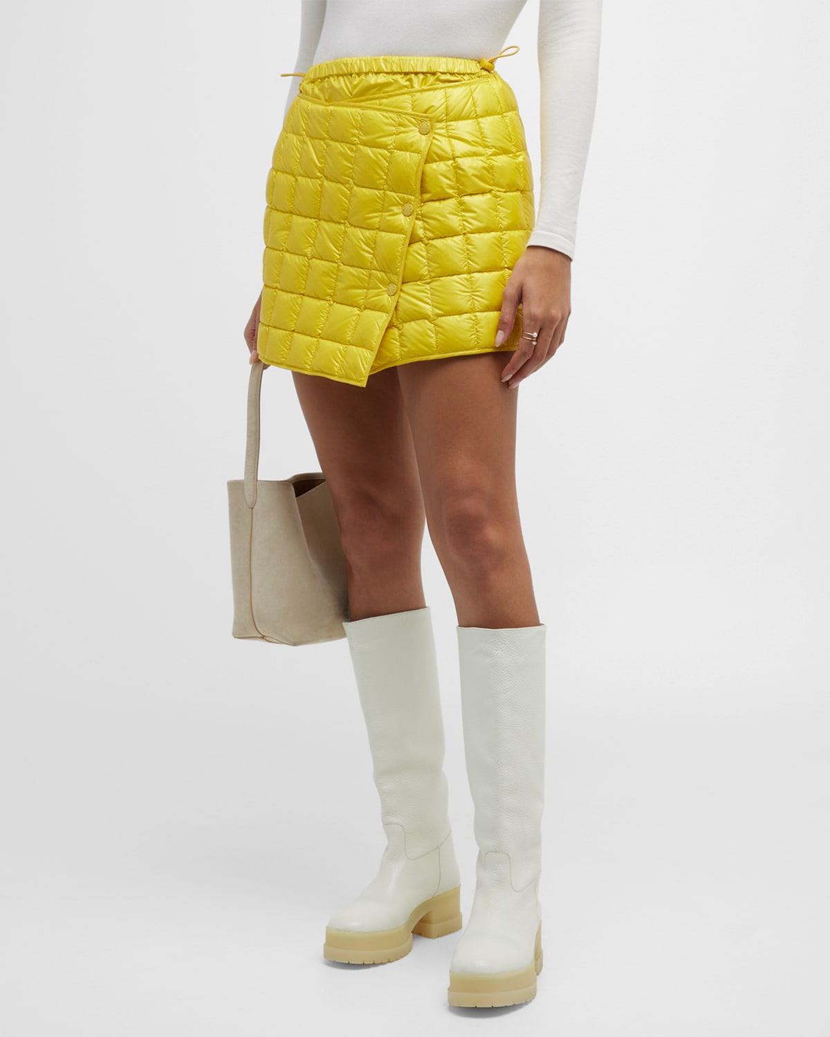 Moncler Quilted Glossed-shell Down Mini Wrap Skirt In Open Yellow