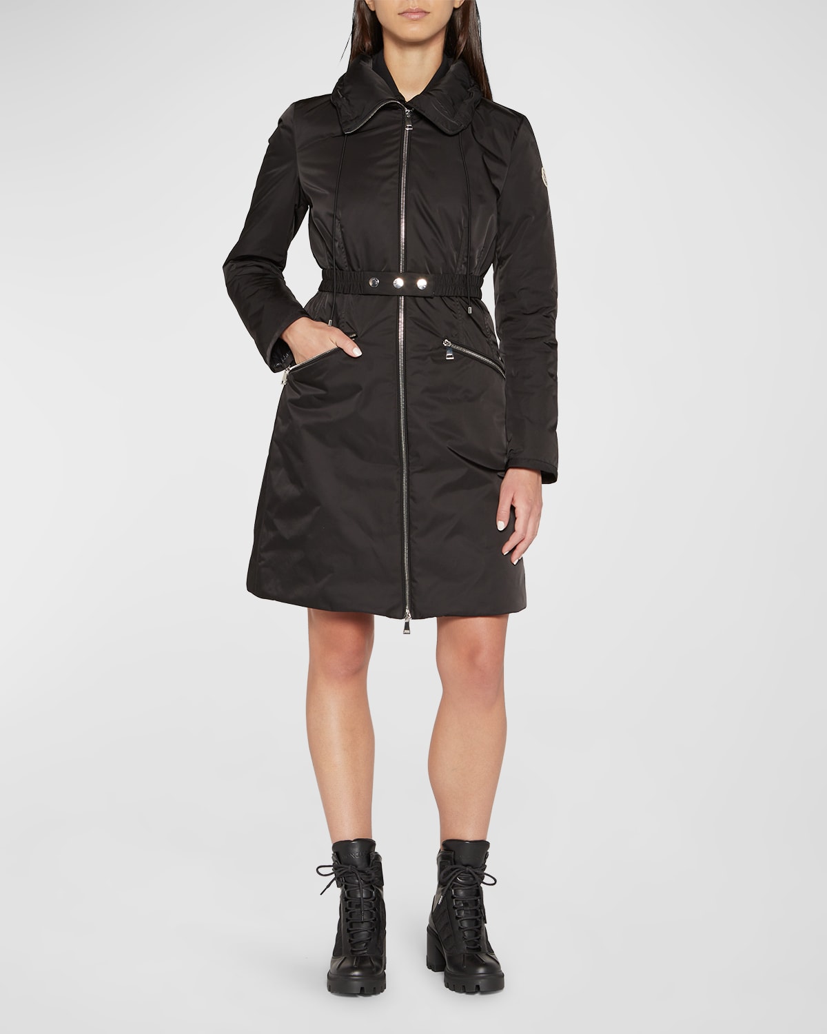 Moncler Hermanville Long Parka Coat With Quilted Interior In Black