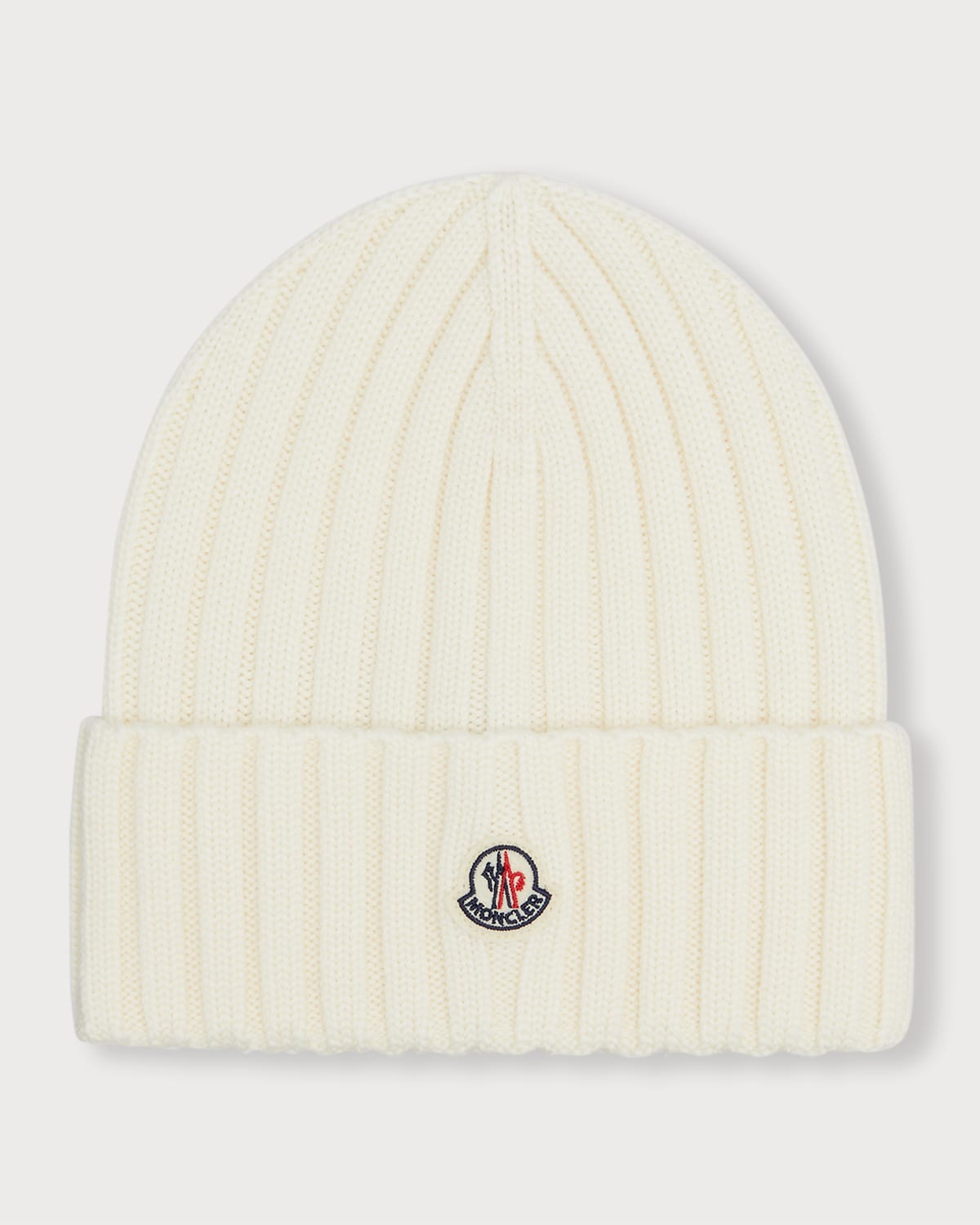 Moncler Ribbed-knit Logo-patch Virgin Wool Beanie In White