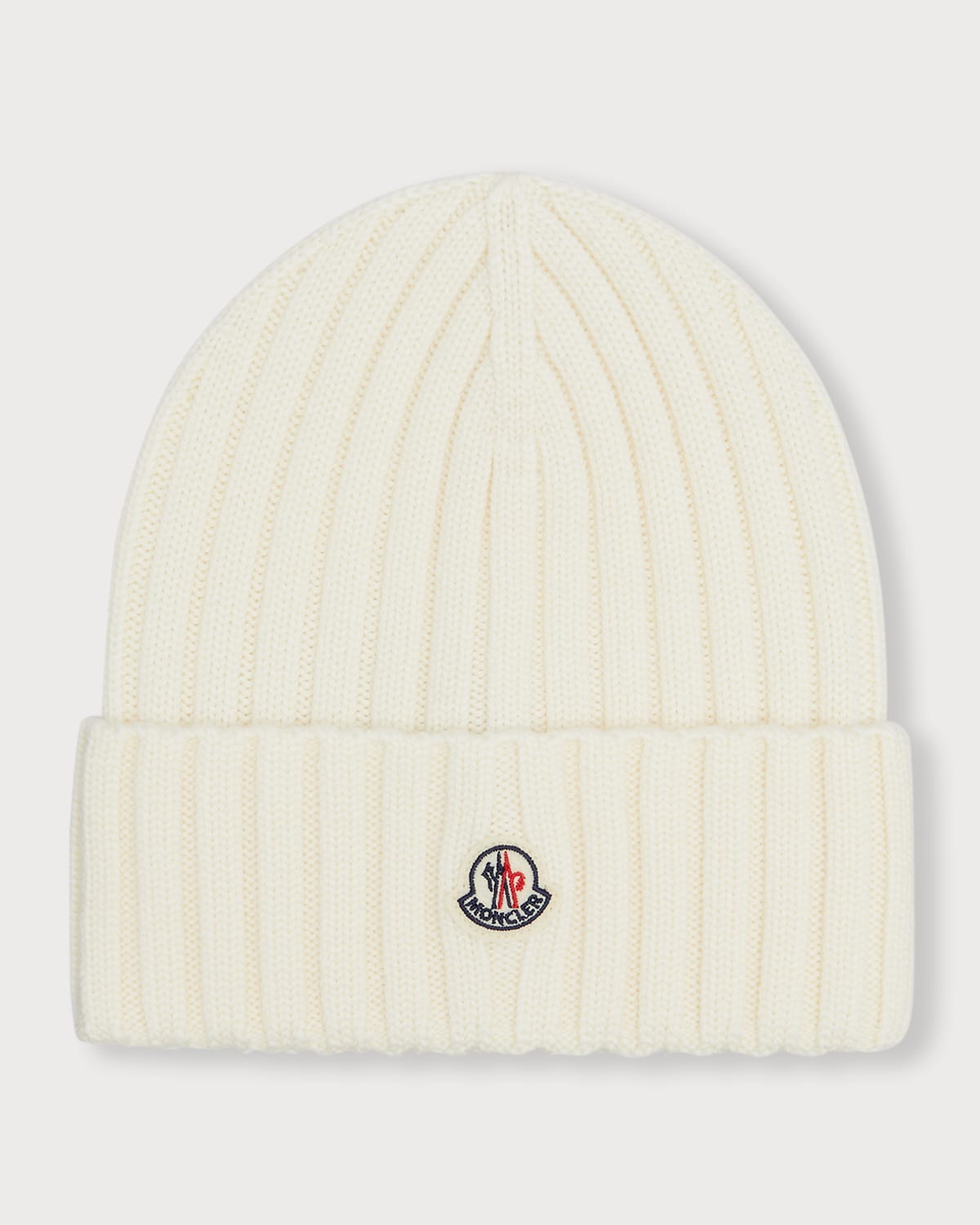 Shop Moncler Ribbed Wool Beanie W/ Logo In White