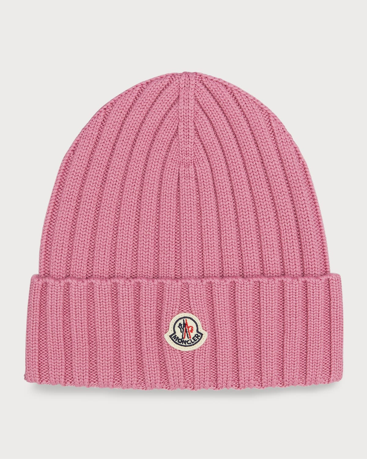 Moncler Pink Wool Logo Patch Beanie In Light Pink