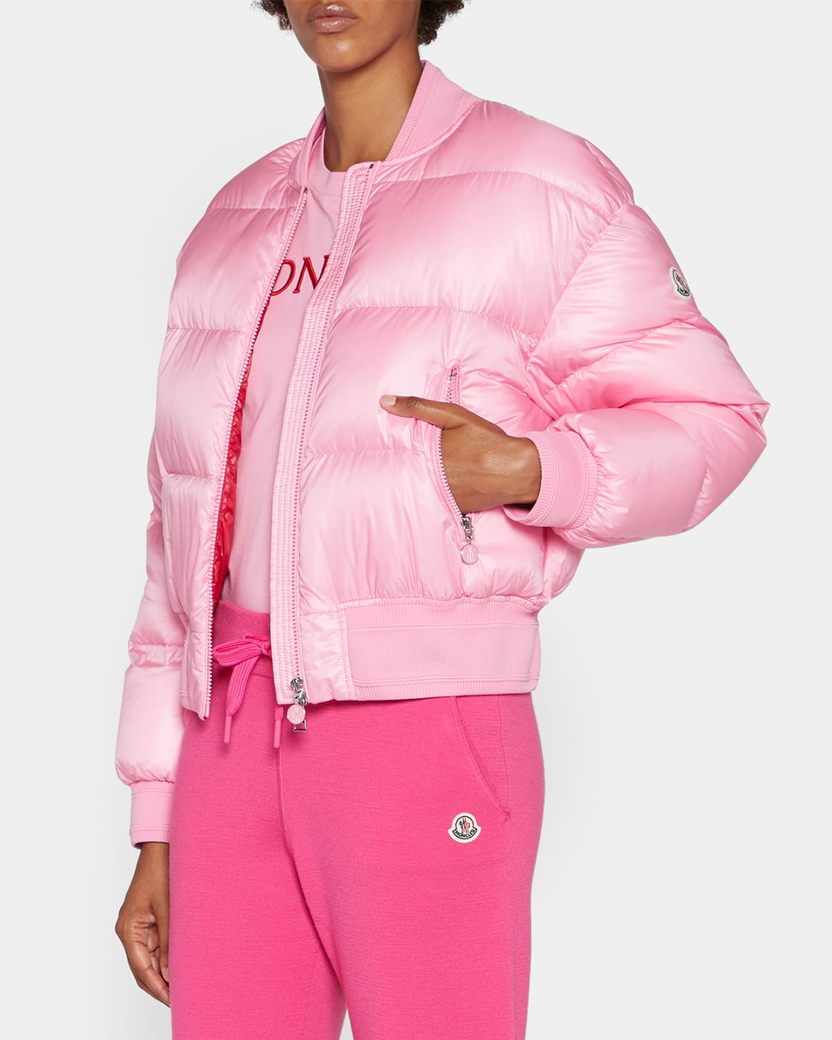 Moncler Merlat Quilted Shell Down Bomber Jacket In Raspberry