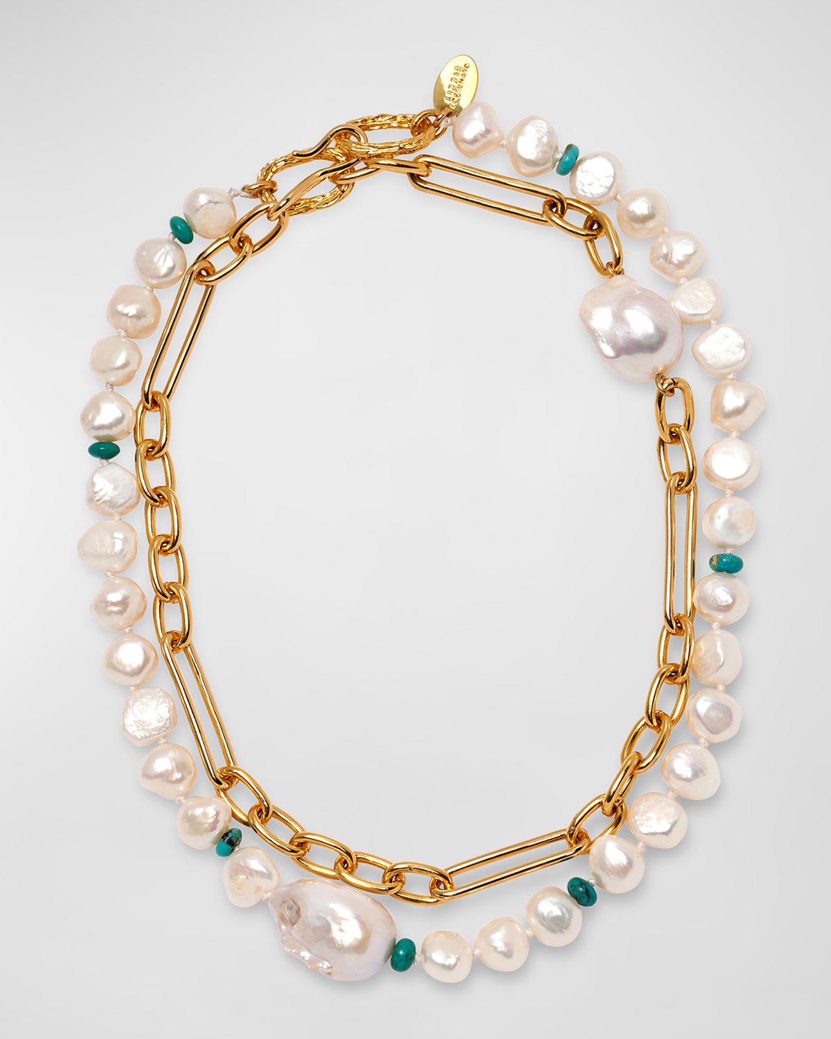 Lizzie Fortunato Harbor 24K Gold Plated Pearl and Turquoise Chainlink Wrap Necklace