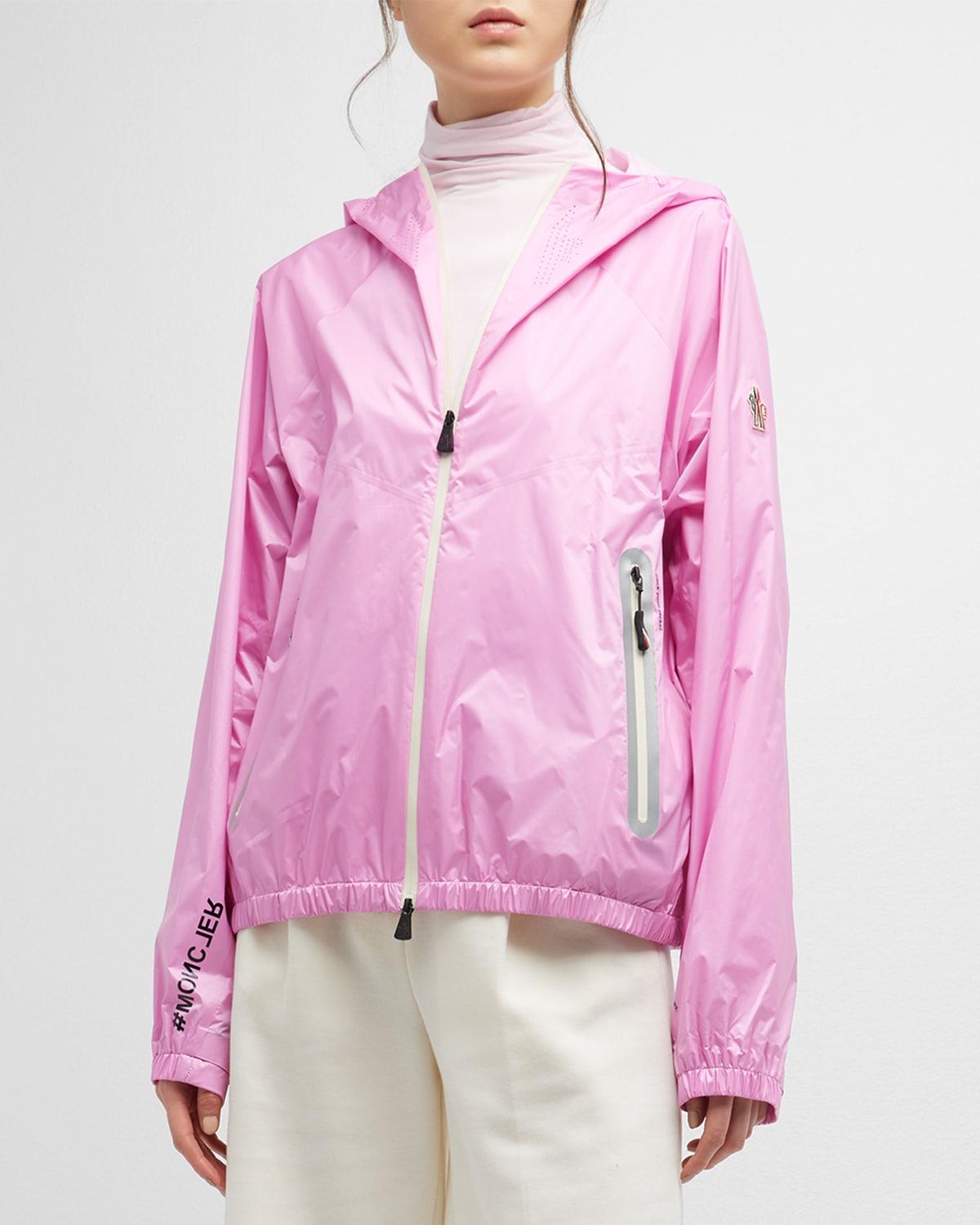 Moncler Zip-fastening Hooded Jacket In Light Pink