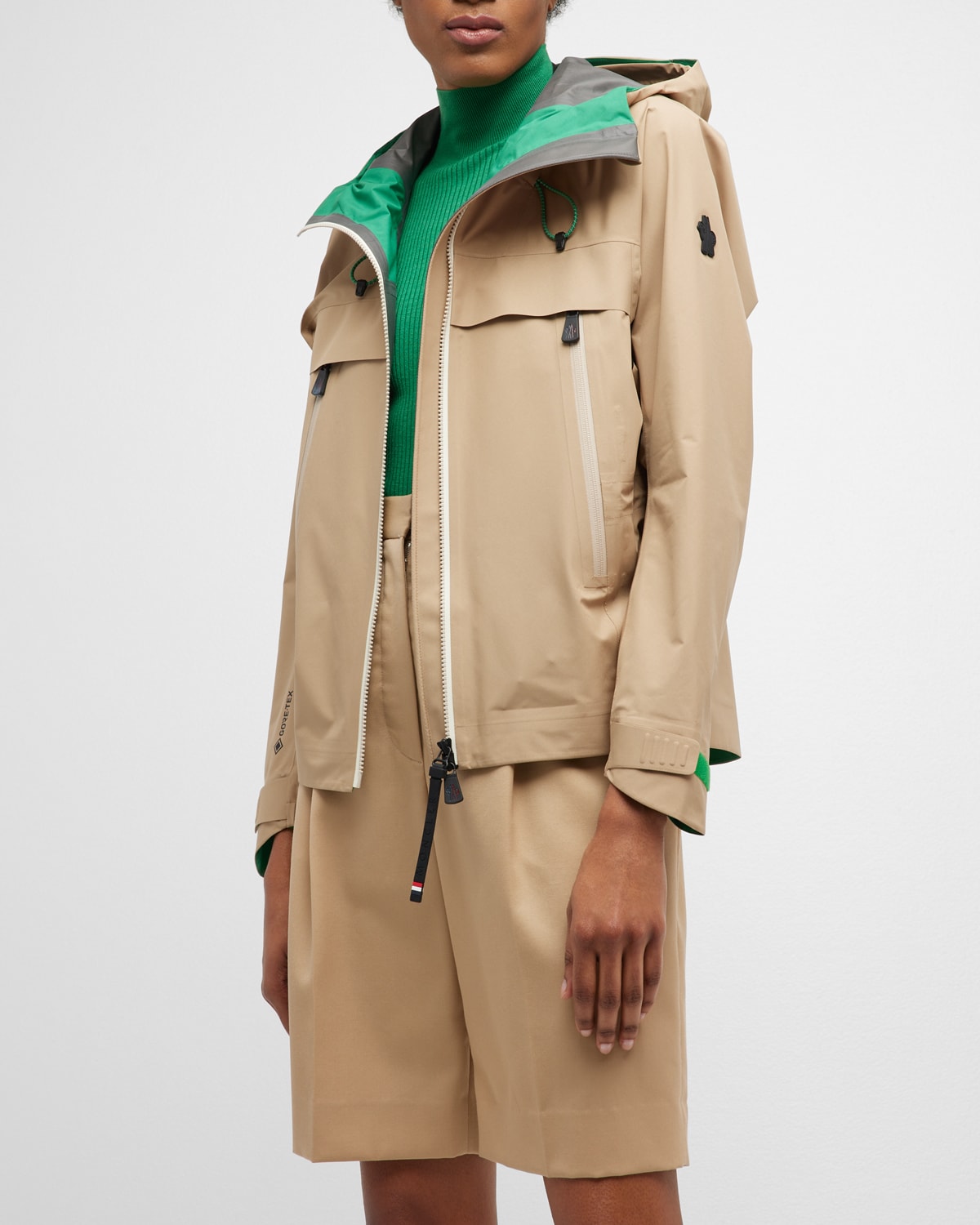 Moncler Single-breasted Hooded Coat In Open Beige