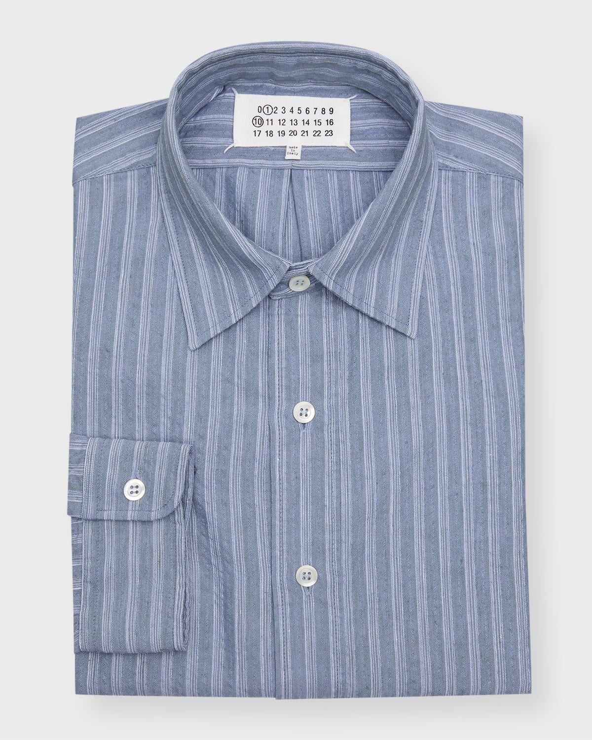 Maison Margiela Men's Striped Cotton Dress Shirt In Blue