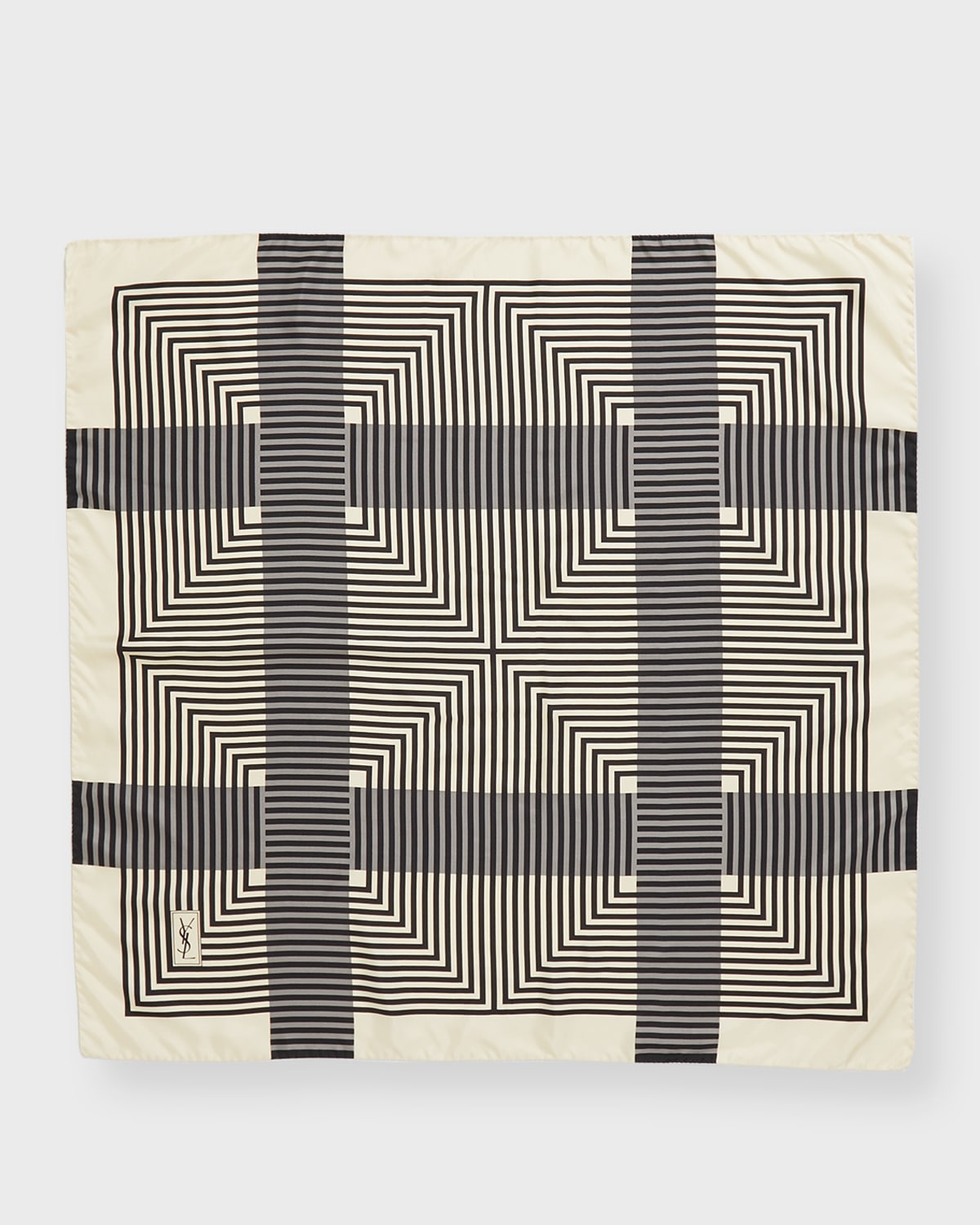 Shop Saint Laurent Ysl Optical Striped Silk Square Scarf In Off White/black