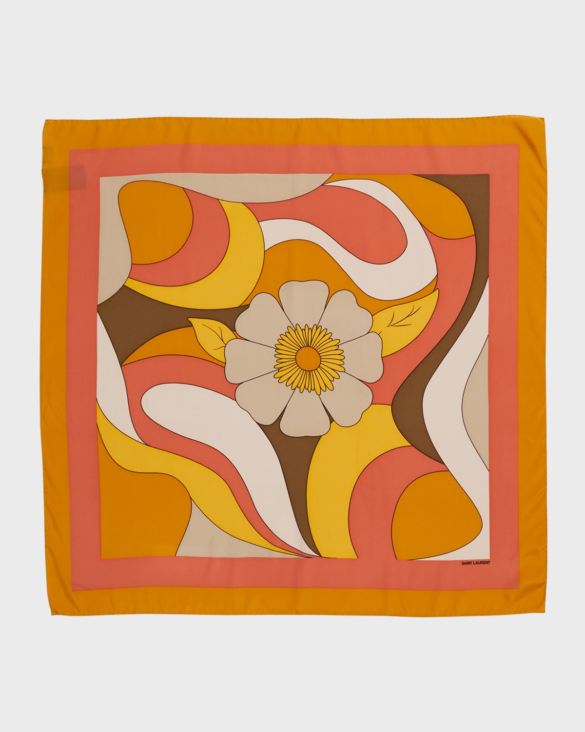 Shop Saint Laurent 70s Flower Square Scarf In Tangerine/multico