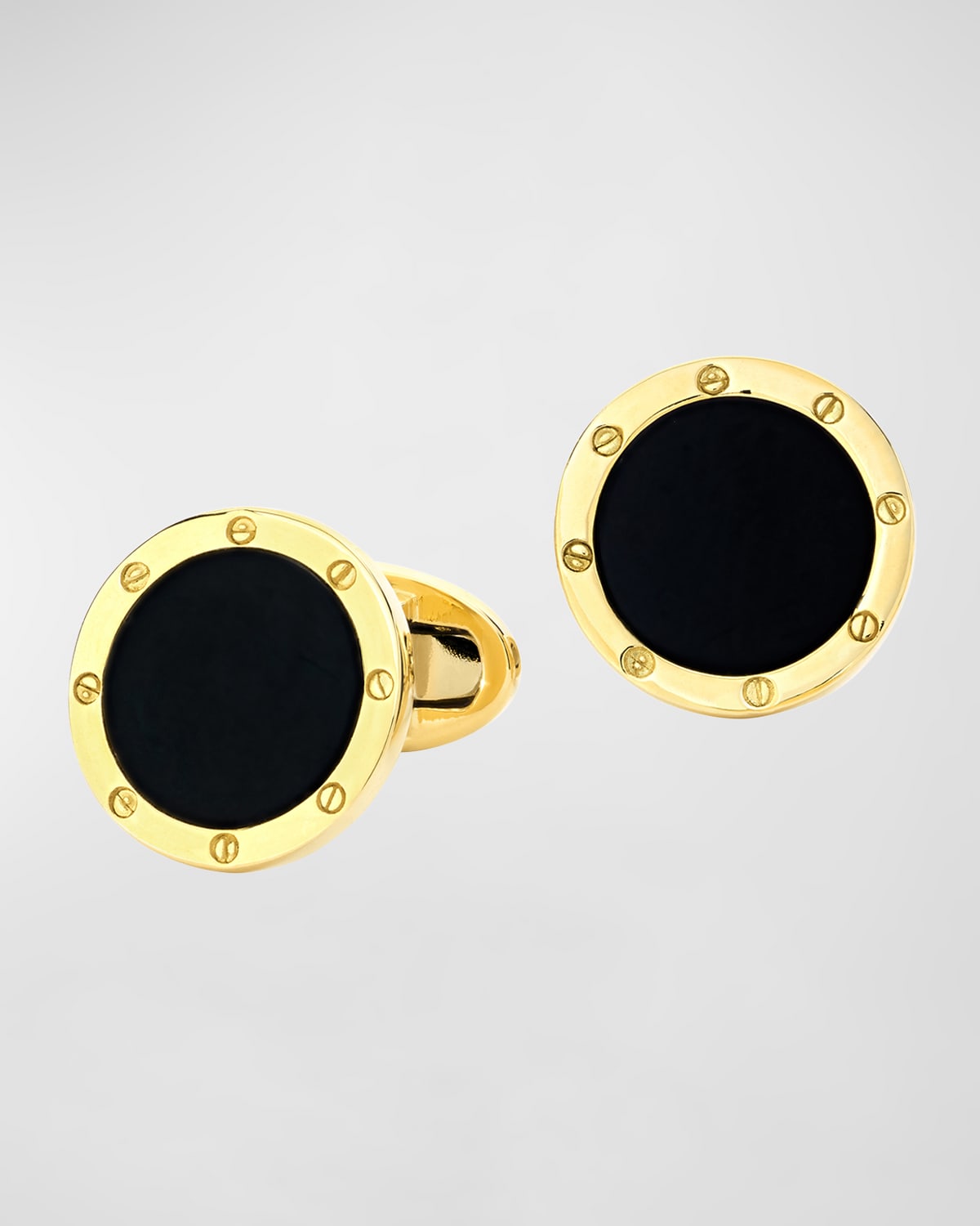 Men's 18K Yellow Gold Round Gemstone Cufflinks
