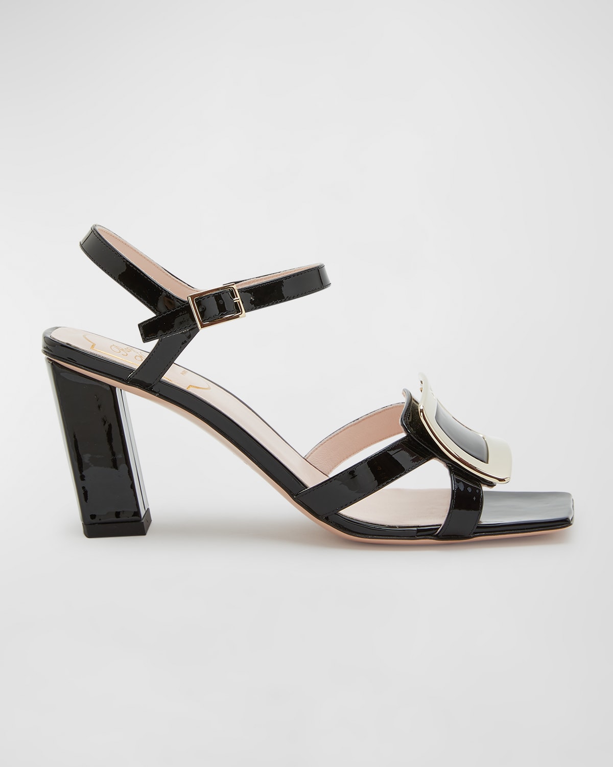 Metal Buckle Ankle-Strap Patent Leather Sandals