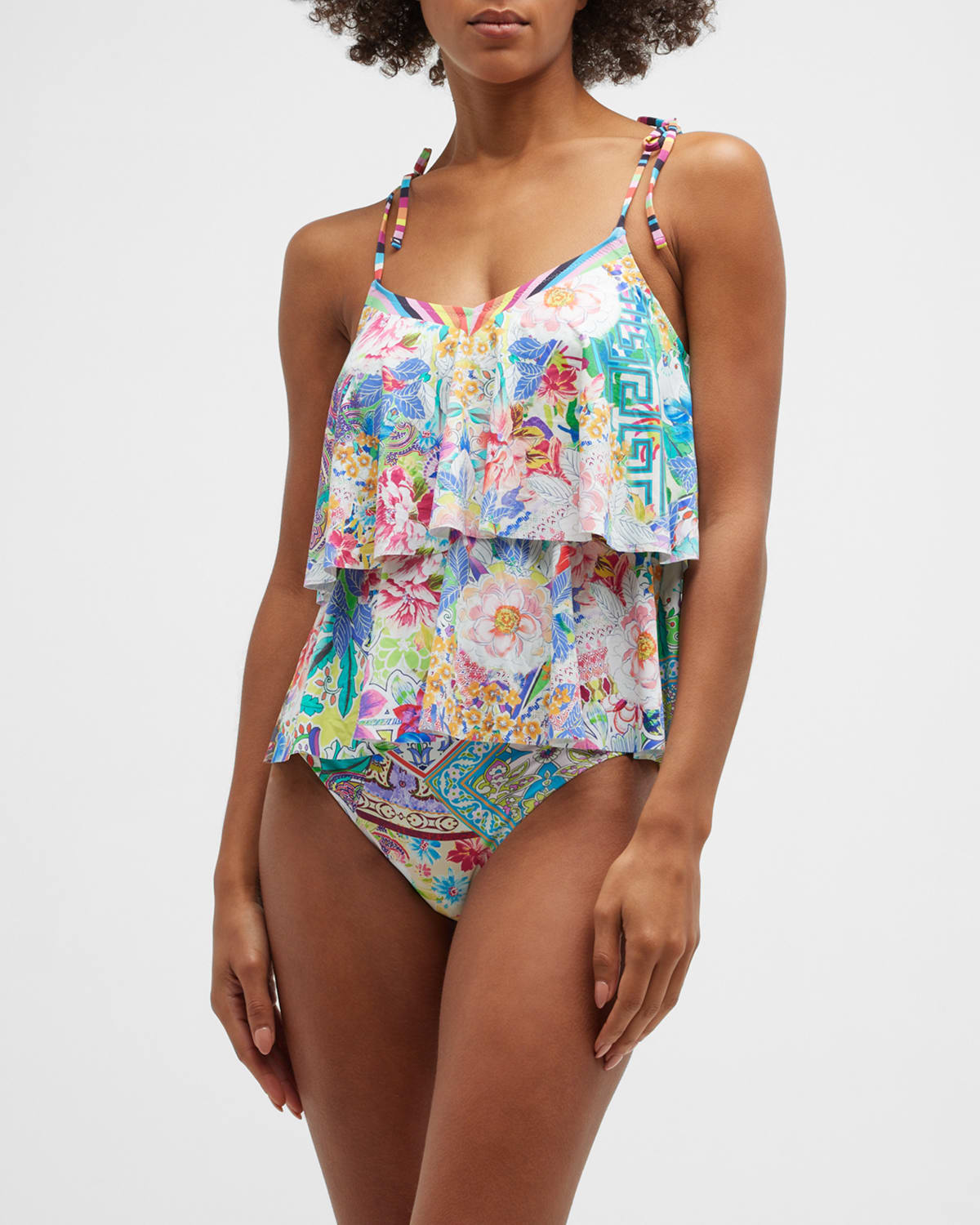 Layered Shoulder-Tie Tankini Swim Top