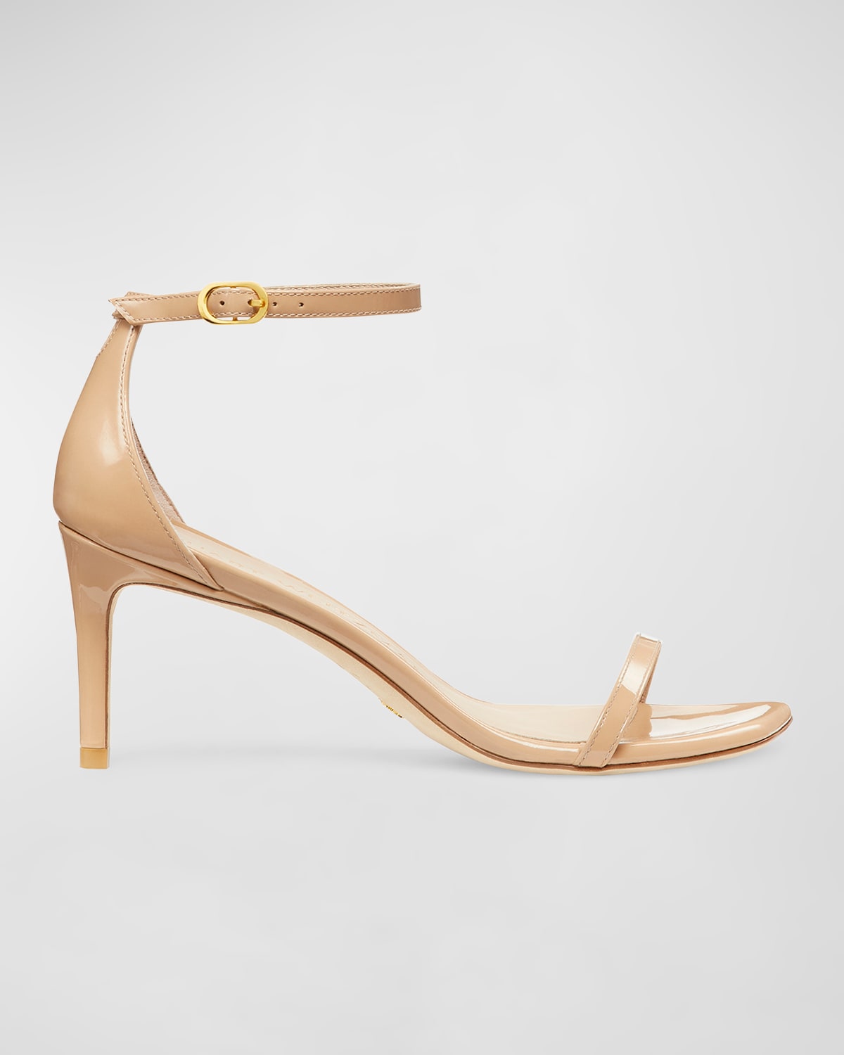 Shop Stuart Weitzman Nudistcurve Patent Ankle-strap Sandals In Adobe