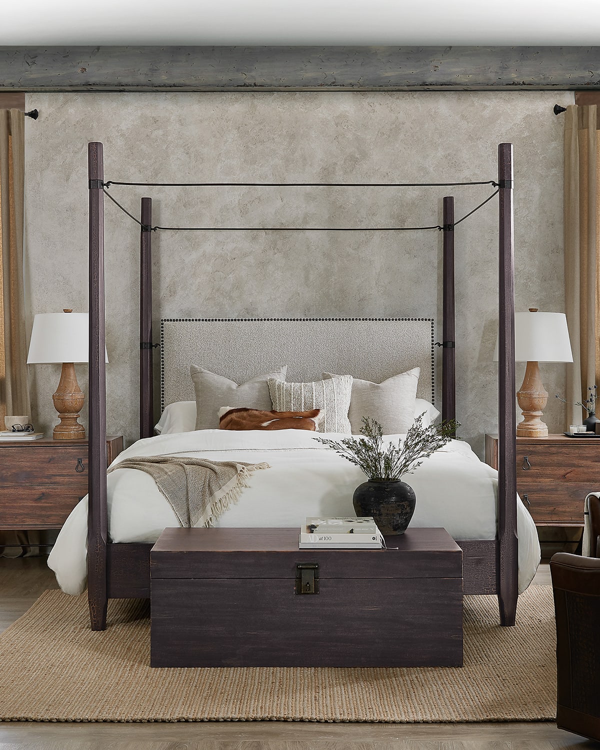 Hooker Furniture Big Sky King Poster Canopy Bed In Charred Timber