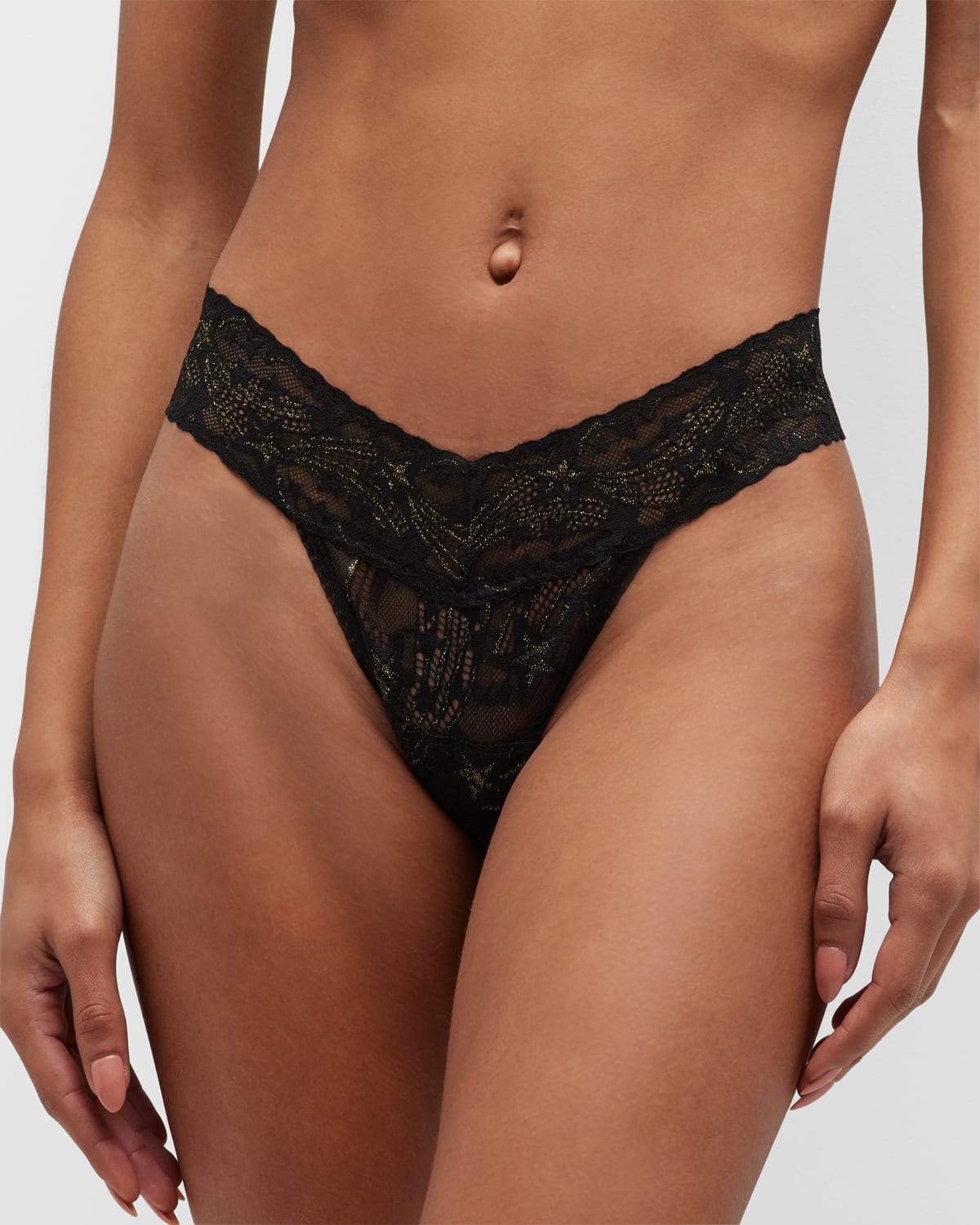 Hanky Panky Low-rise Stretch-jersey Lace Thongs Pack Of Three In Black/gold