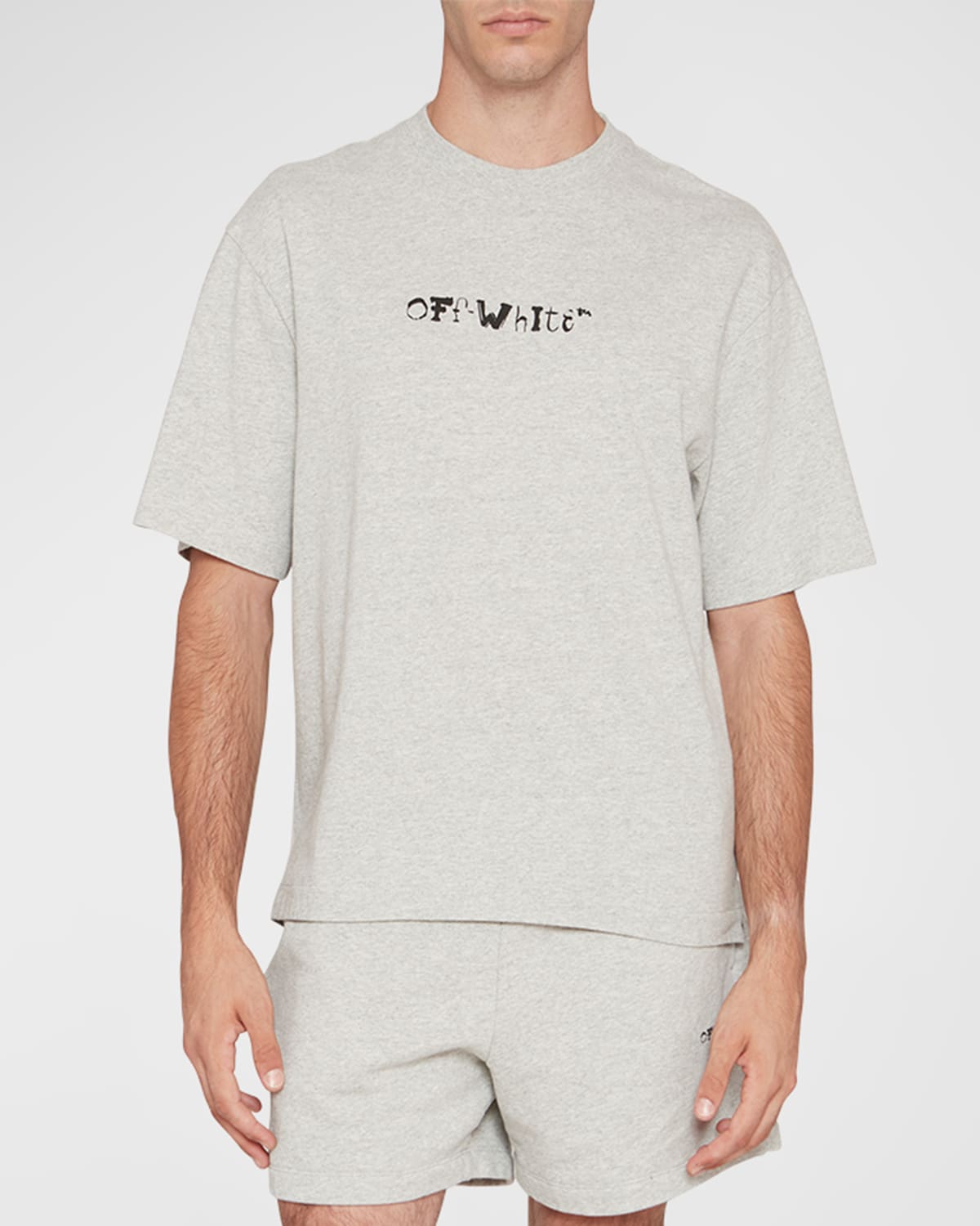 Off-white Faces Print Short-sleeve T-shirt In Melange Grey Blac