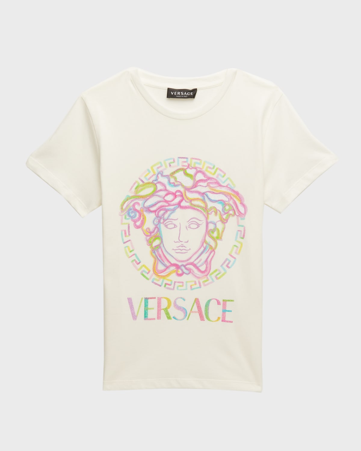 Versace Kids' La Greca-print Cotton T-shirt In White
