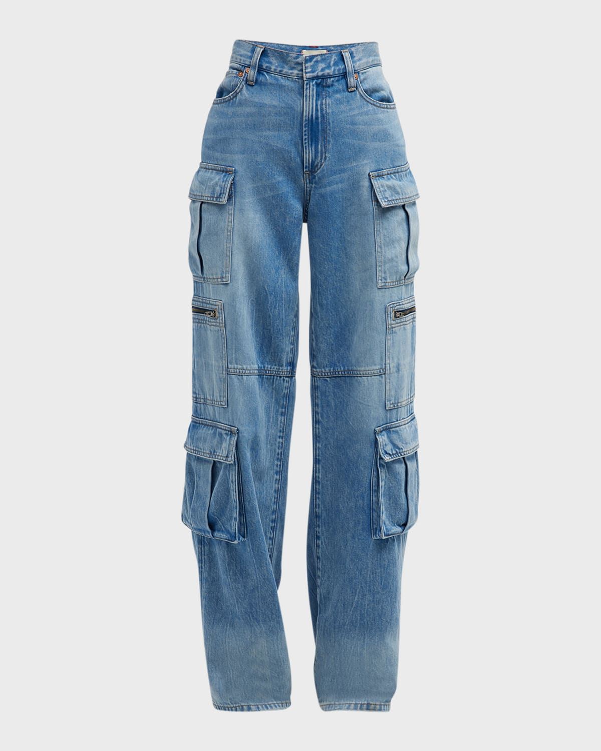 Shop Alice And Olivia Cay Baggy Denim Cargo Pants In Brea Blue