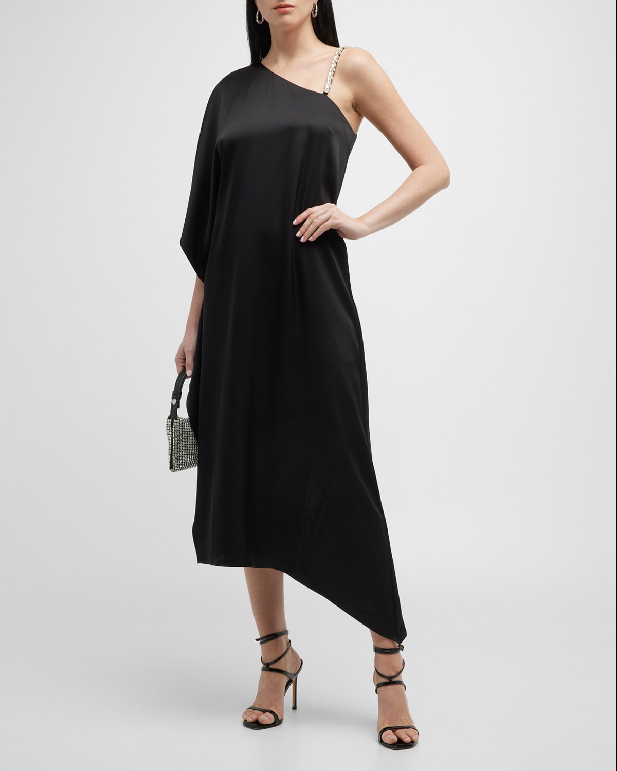 Alice And Olivia Tae Crystal Strap Midi-dress In Black