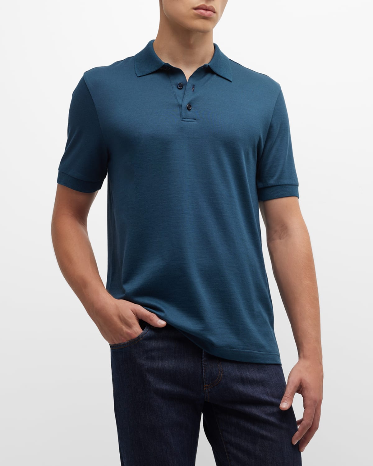 Brioni Men's Cotton Polo Shirt In Anthracite Blue