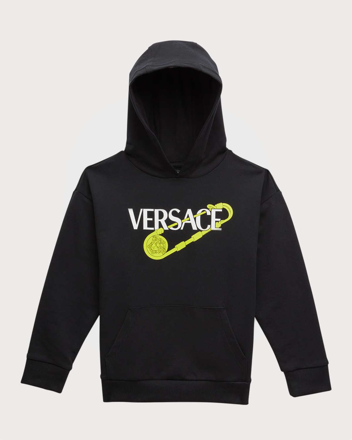 Versace Boy's Logo Safety-print Print Hoodie In Blackmulticolor