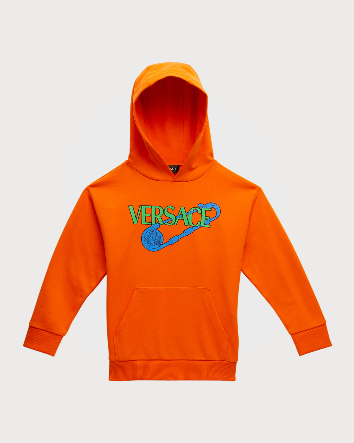 Versace Kids' Boy's Logo Safety-print Print Hoodie In Orangemulticolor