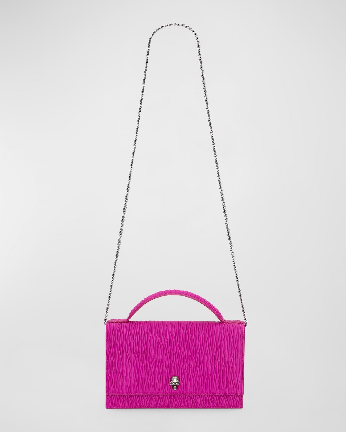 Alexander Mcqueen Women's Medium Skull Gathered Leather Top Handle Bag In 5631 Fucsia