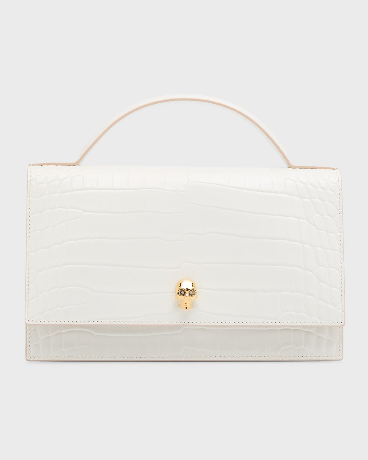 Alexander Mcqueen Mini Skull Croc Embossed Leather Shoulder Bag In Deep Ivory