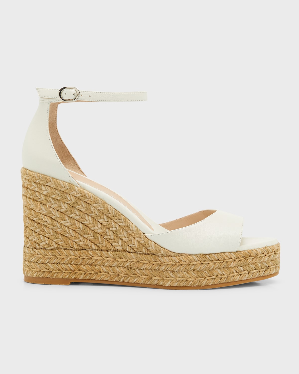 Stuart Weitzman Nudistcurve Ankle-strap Wedge Espadrille Sandals In White