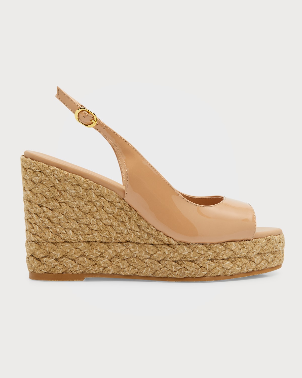 Shop Stuart Weitzman Island Patent Slingback Espadrille Sandals In Adobenatural