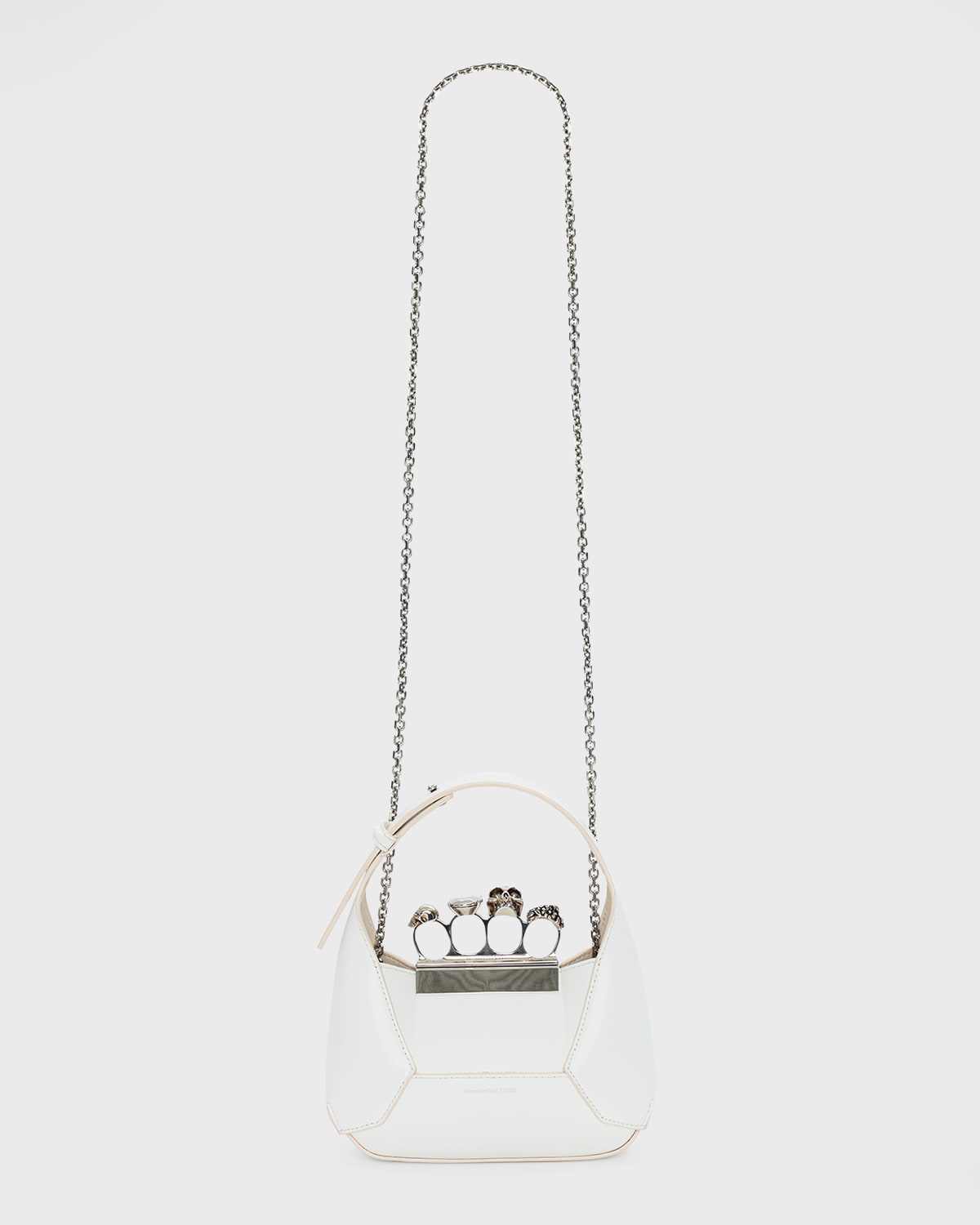 Alexander Mcqueen Skull Jeweled Mini Chain Hobo Bag In 9210 Soft Ivory